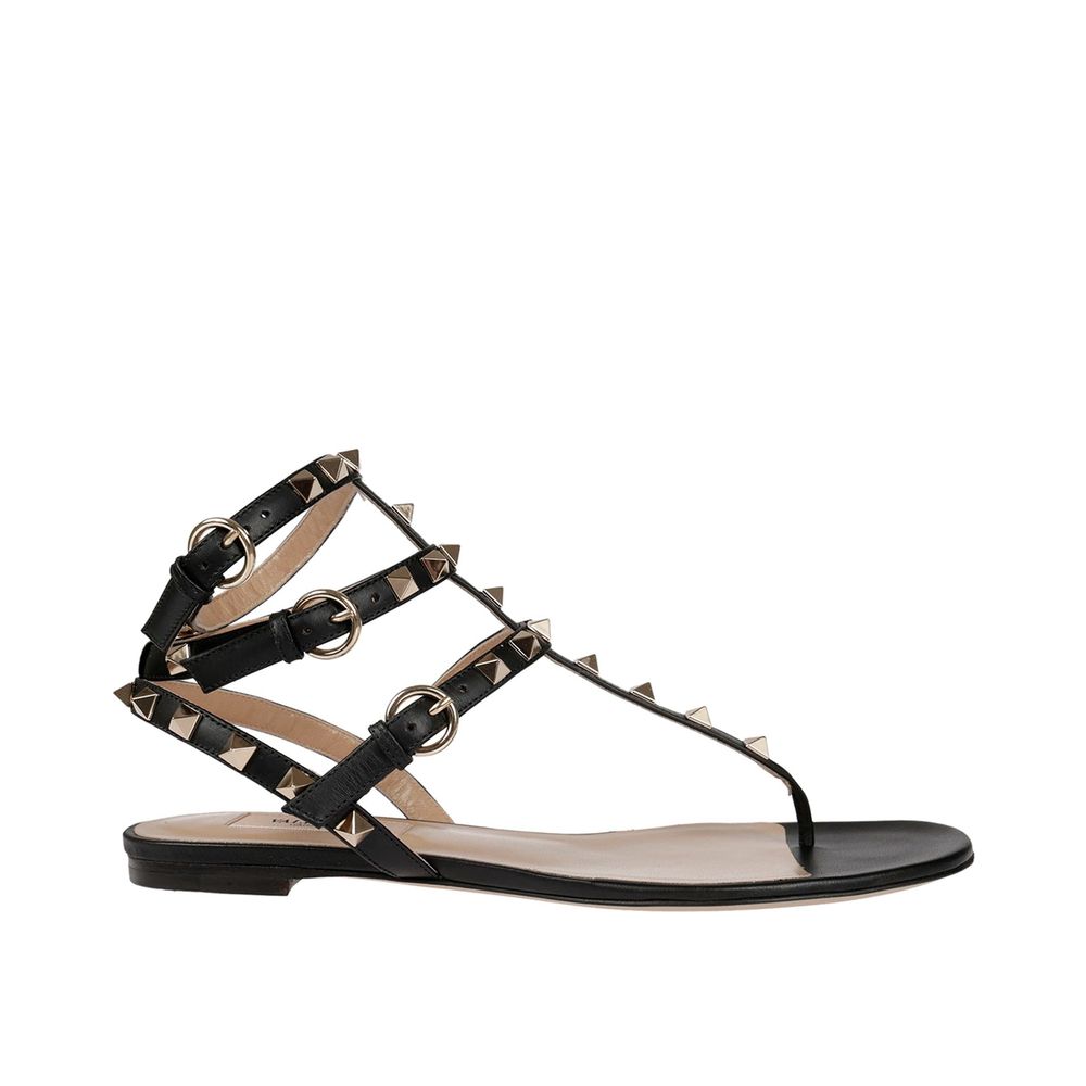 Black Calfskin Flat Sandals