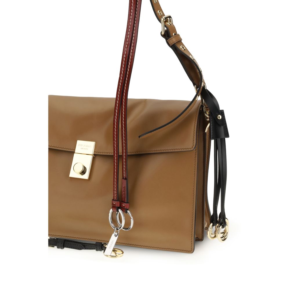 Beige Calf Leather Bos Taurus Shoulder Bag Prada