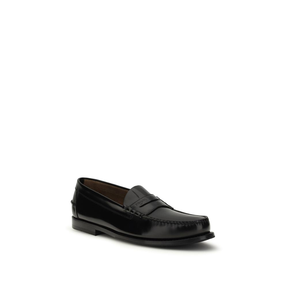 Black Calf Leather Bos Taurus Slip-On Loafers Prada