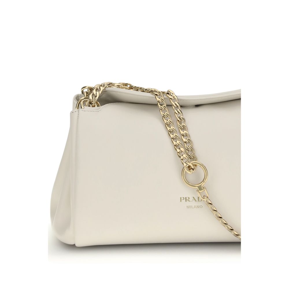 White Calf Leather Bos Taurus Shoulder Bag Prada
