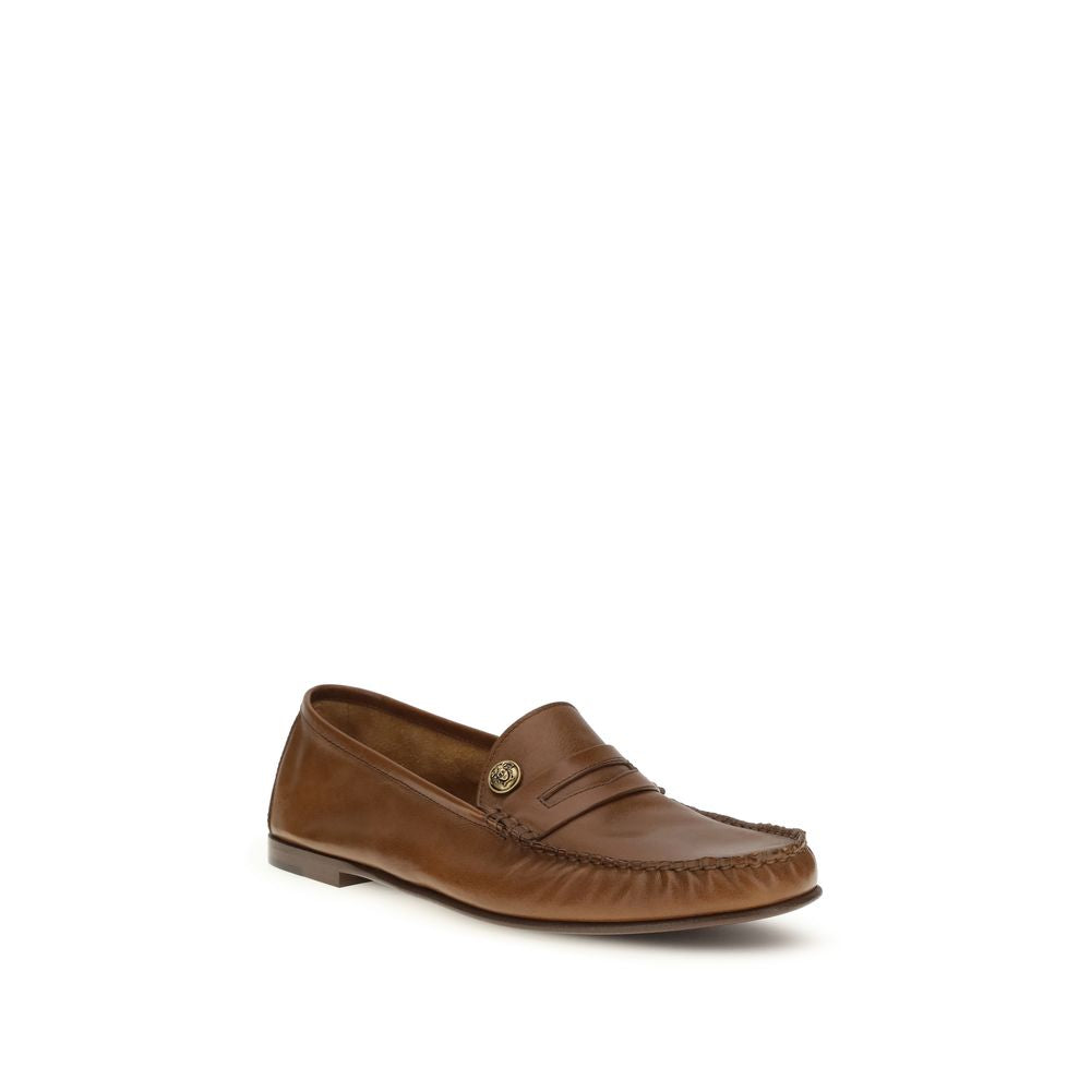 Brown Calf Leather Bos Taurus Slip-On Loafers Versace