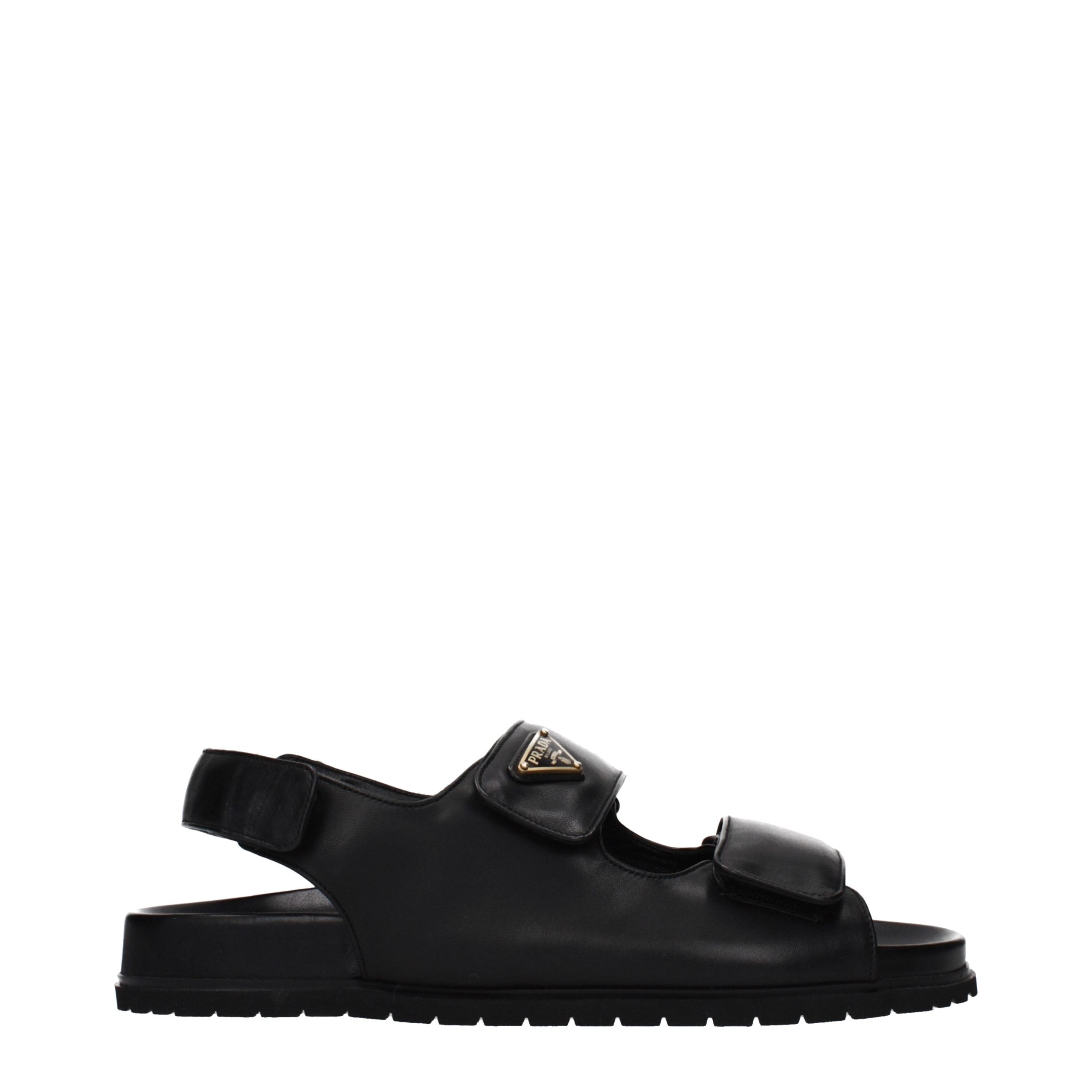 Black Leather Flat Sandals