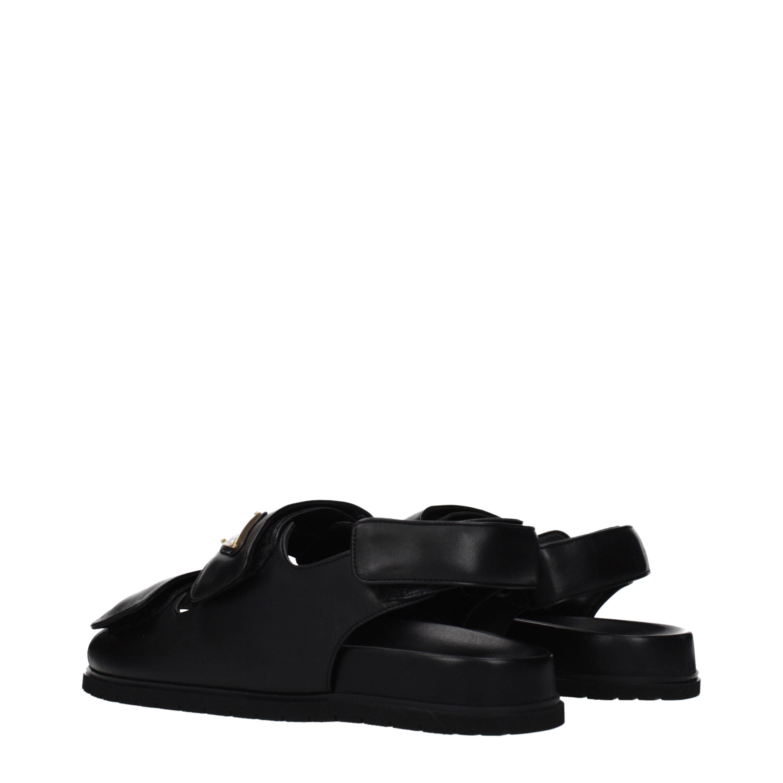 Black Leather Flat Sandals-thumbmail-4