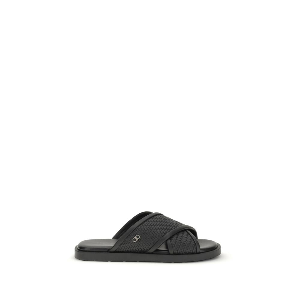 Black Calf Leather Bos Taurus Sandals