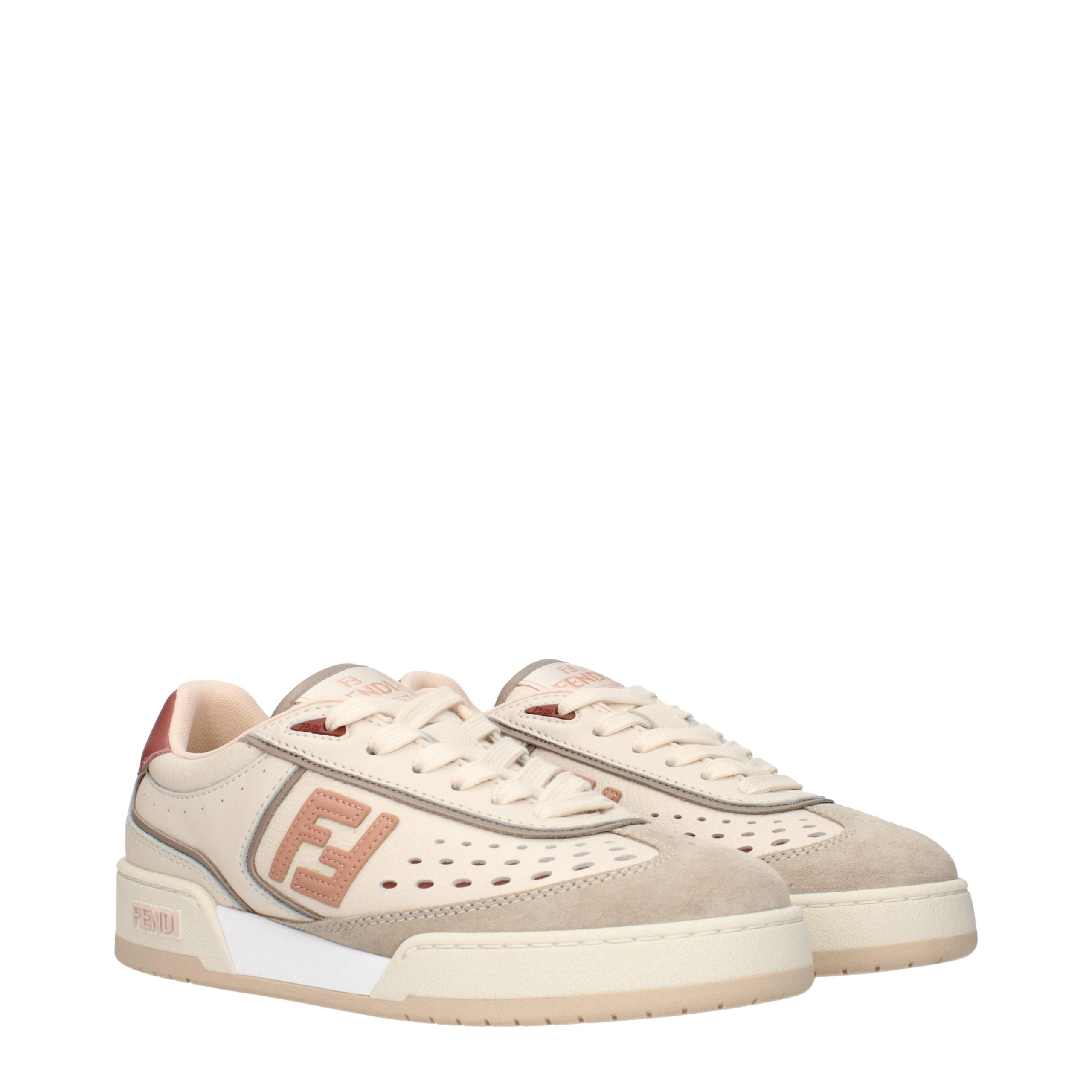 Beige Leather Low Top Sneakers Fendi