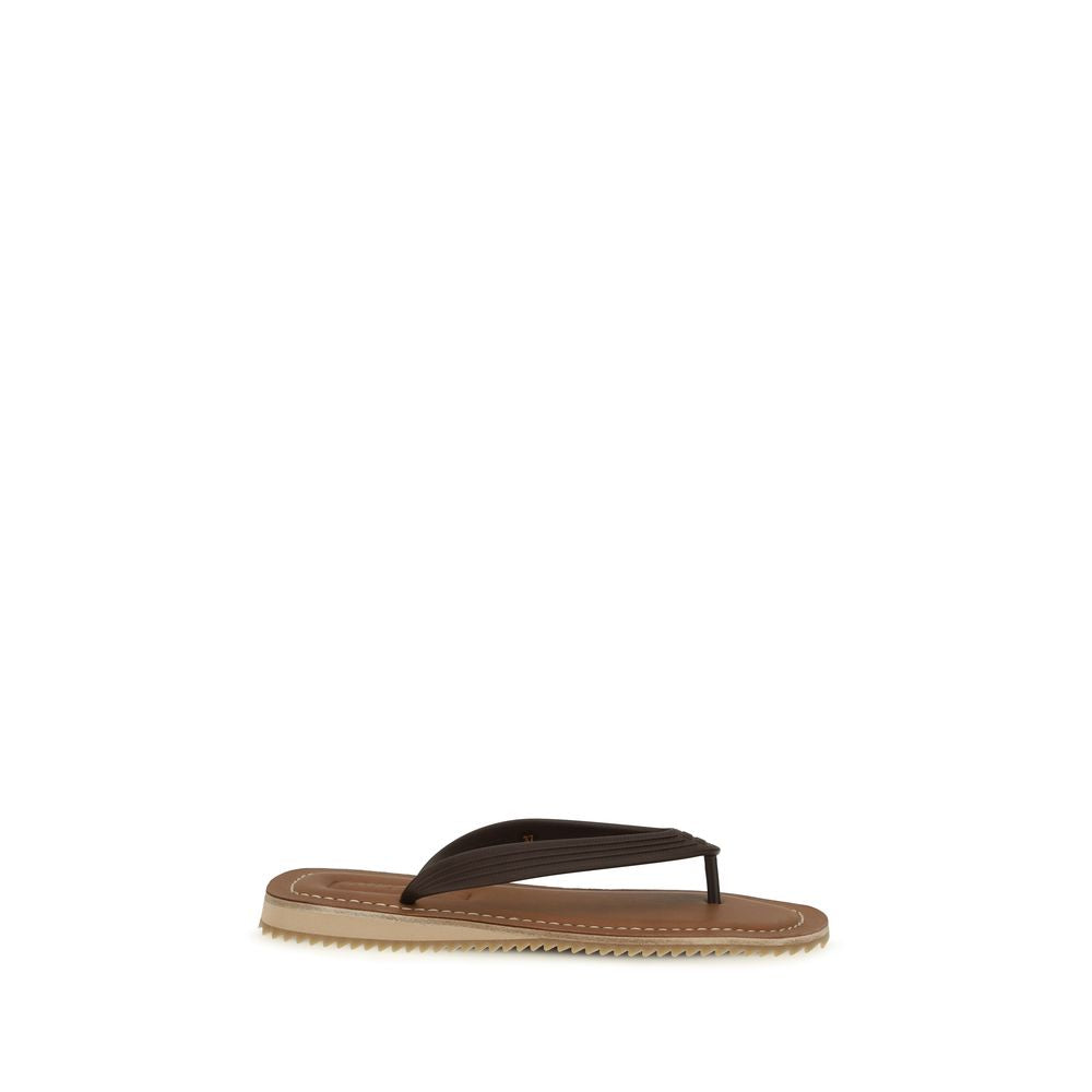 Brown Calf Leather Bos Taurus Flip-Flop Sandals-thumbmail-1