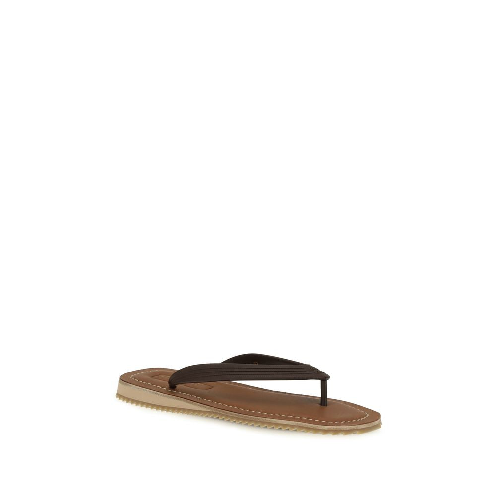 Brown Calf Leather Bos Taurus Flip-Flop Sandals-thumbmail-2