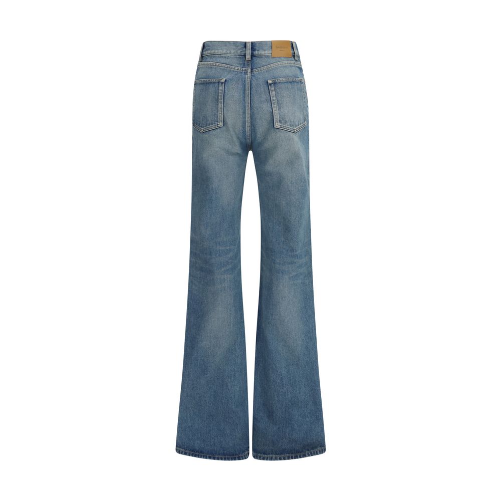 Blue Cotton Flared Jeans