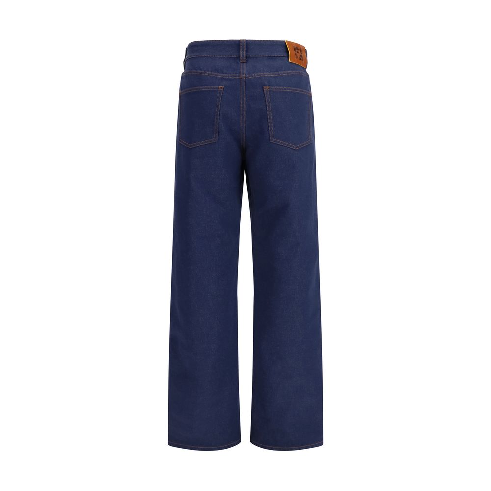 Blue Cotton Straight-Leg Jeans