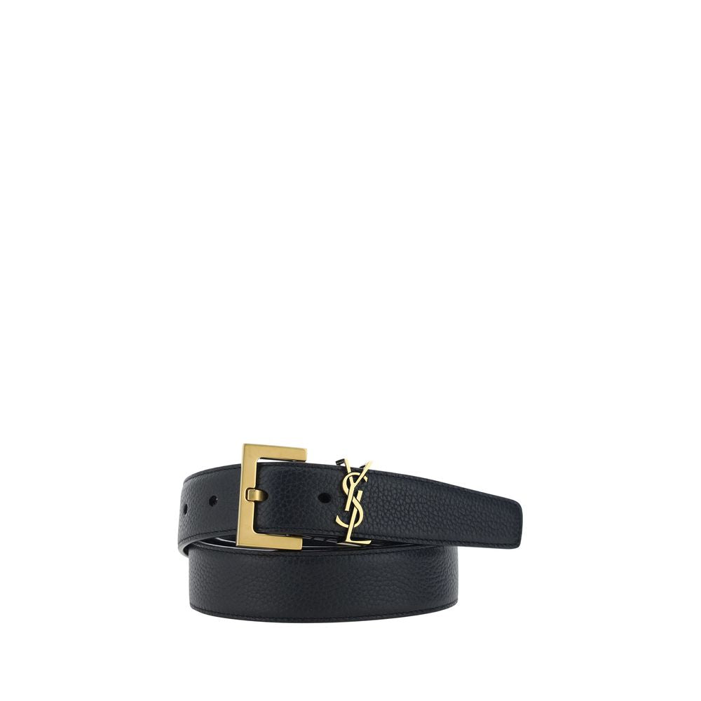 Black Calf Leather Bos Taurus Regular Belt Saint Laurent