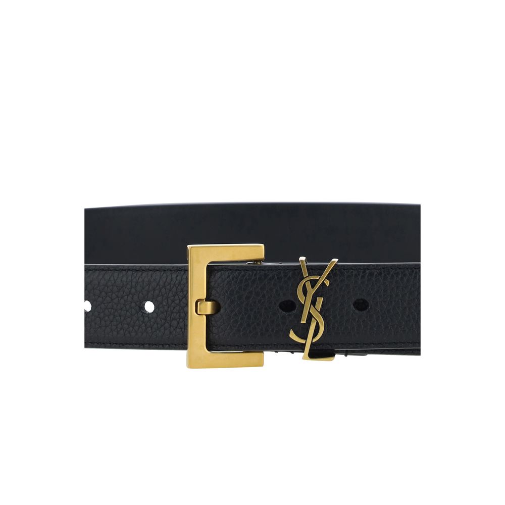 Black Calf Leather Bos Taurus Regular Belt Saint Laurent
