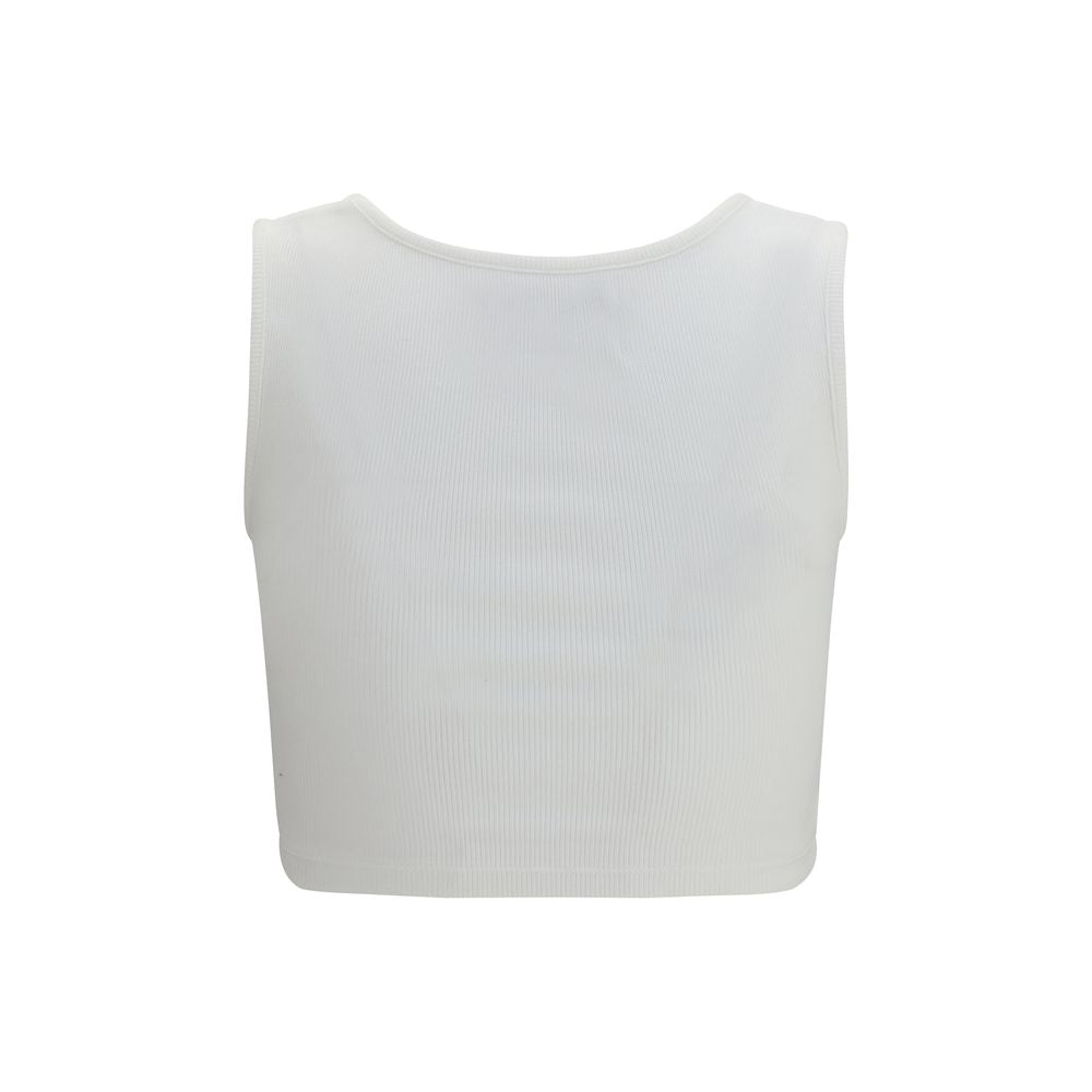 White Cotton Sleeveles T-Shirt