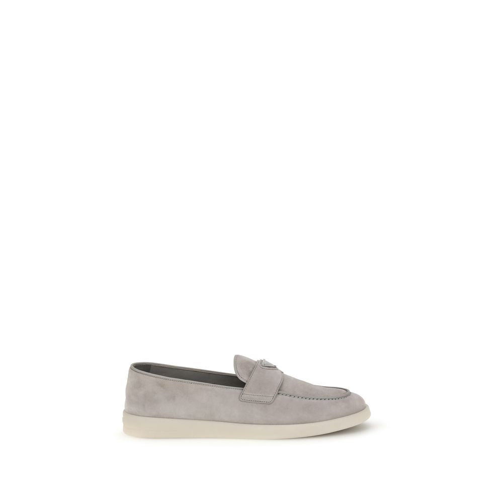 Gray Calf Leather Bos Taurus Slip-On Loafers Prada