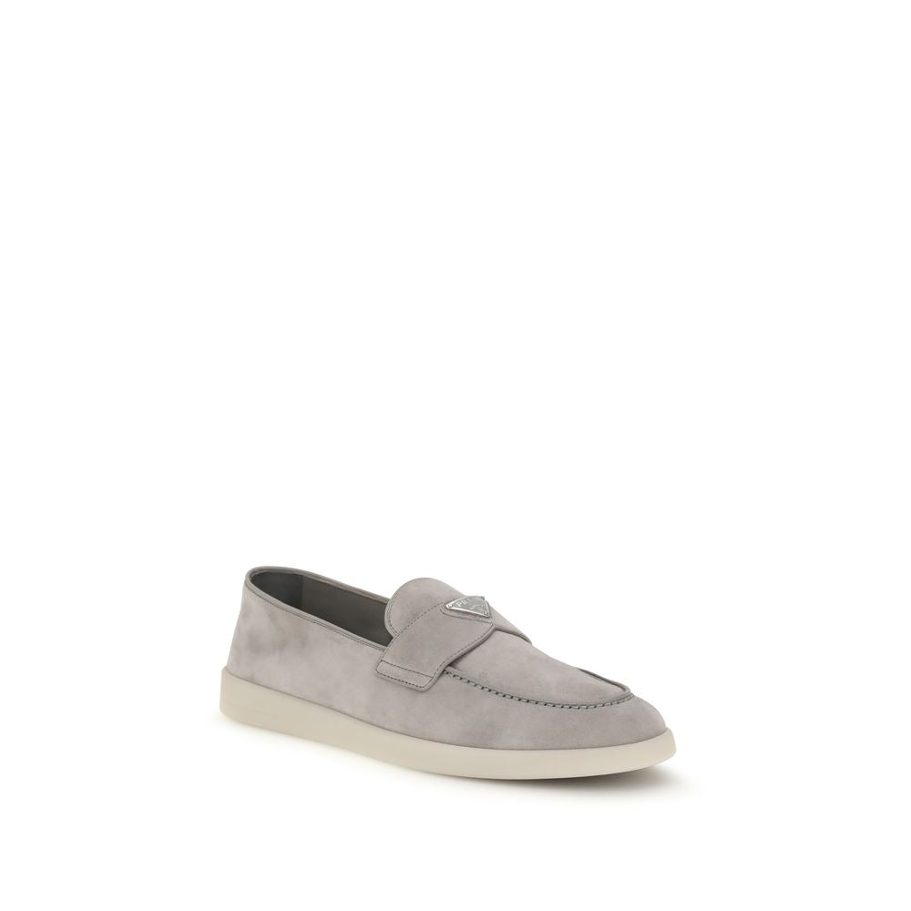 Gray Calf Leather Bos Taurus Slip-On Loafers Prada