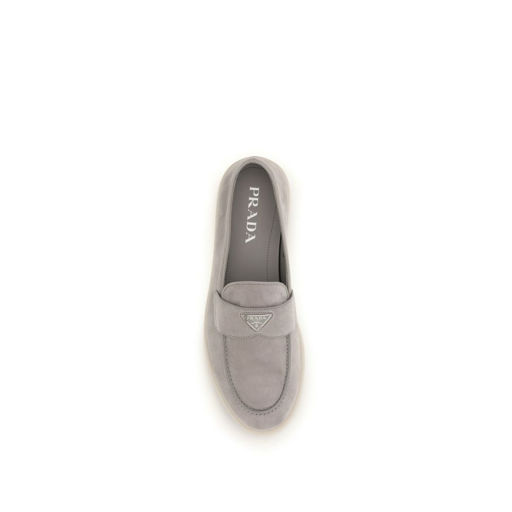 Gray Calf Leather Bos Taurus Slip-On Loafers Prada
