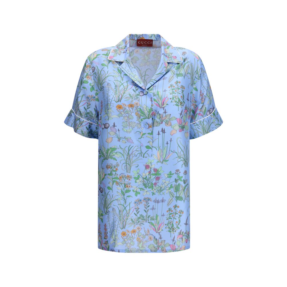 Blue Silk Pattern Shirt Gucci