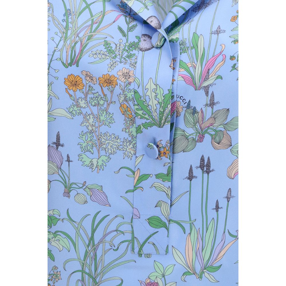 Blue Silk Pattern Shirt Gucci