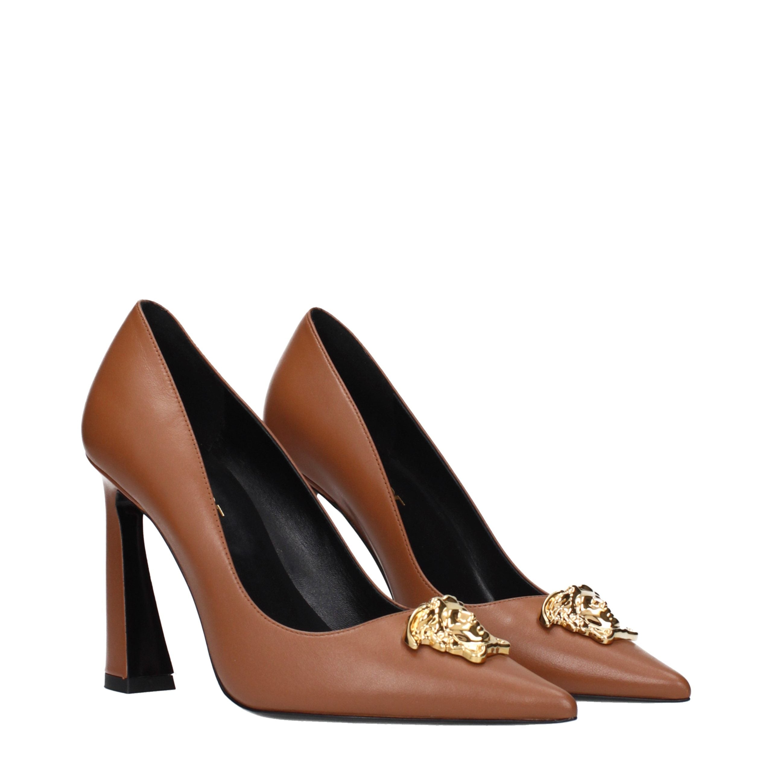 Brown Leather High Heel Pumps Versace