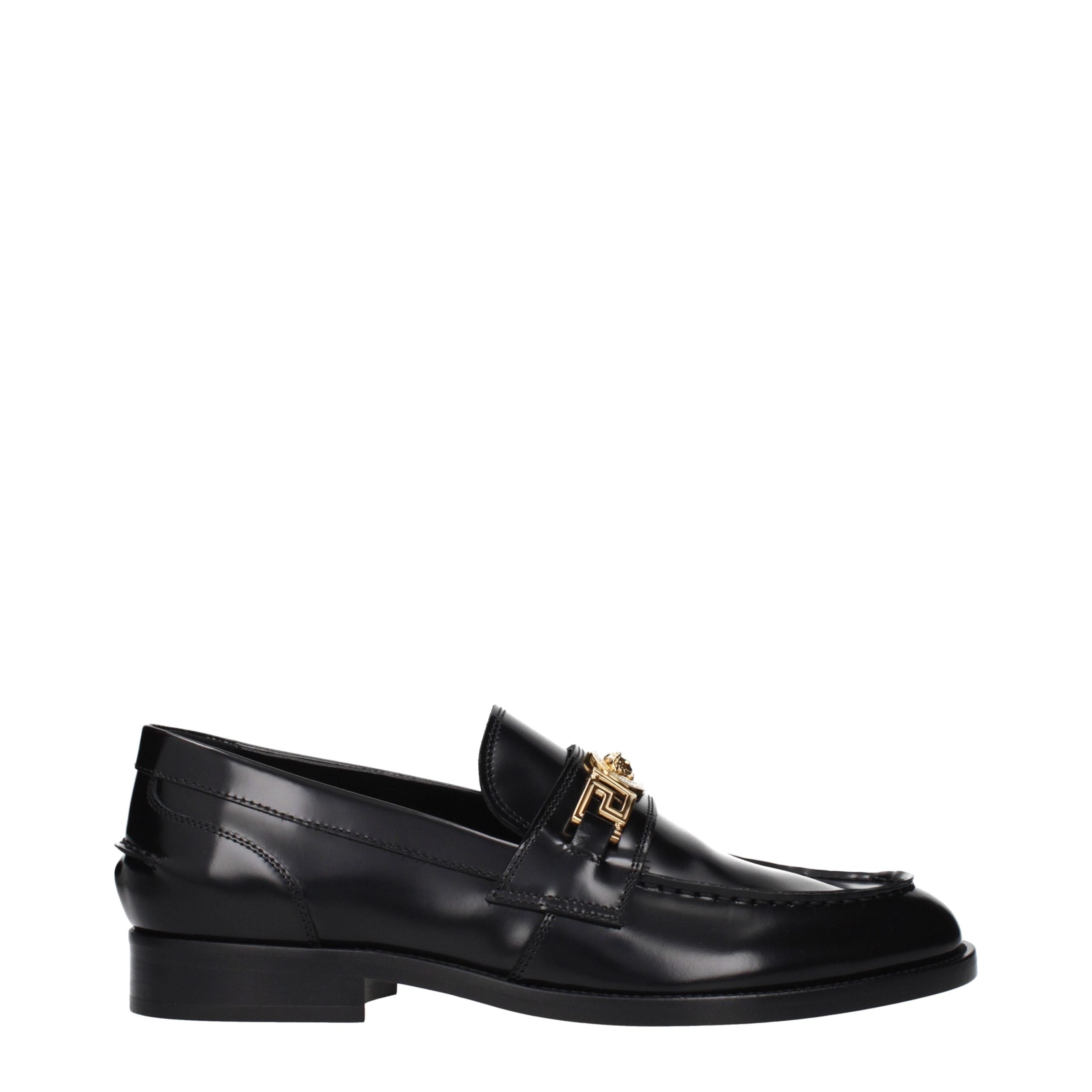 Black Leather Slip-On Loafers Versace