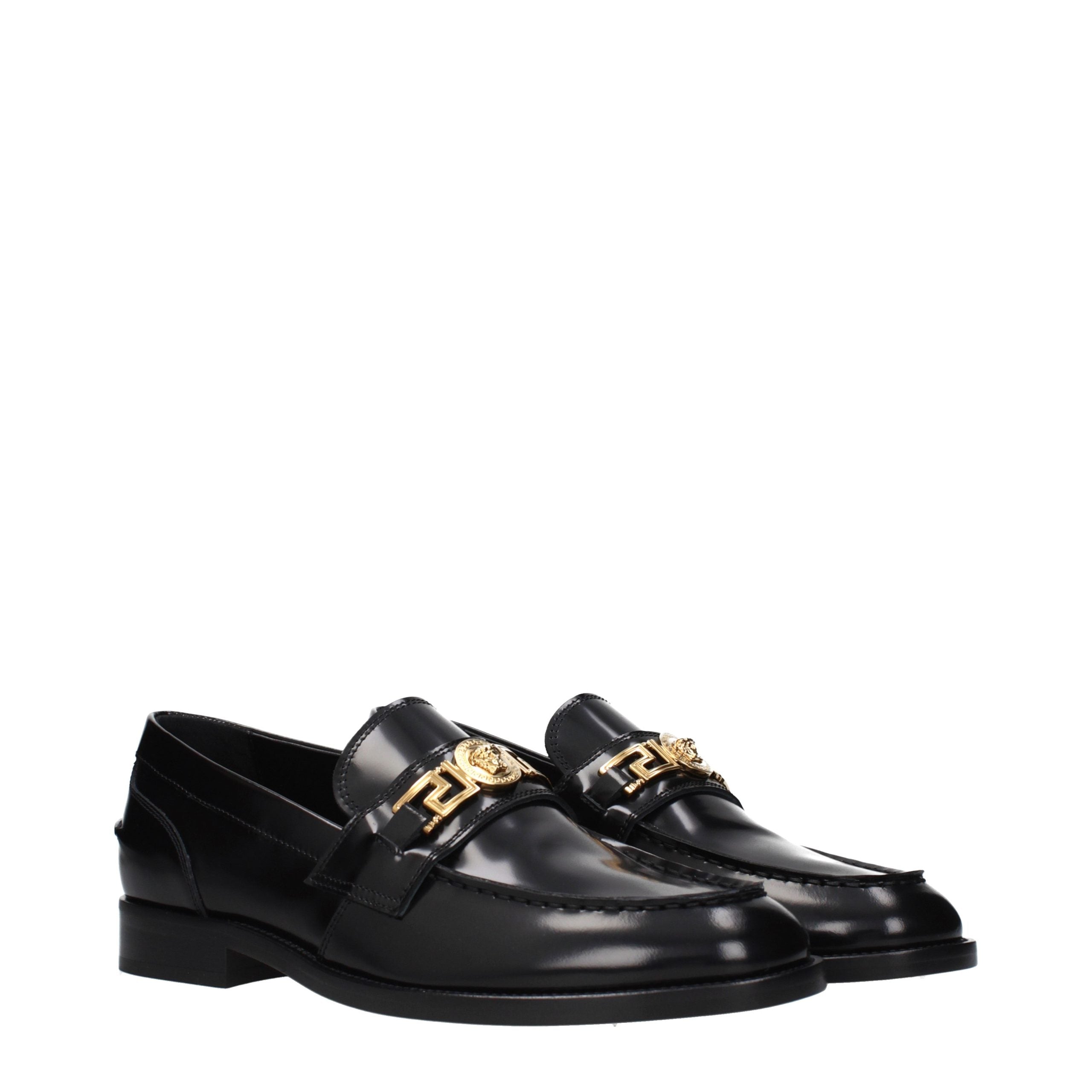 Black Leather Slip-On Loafers Versace