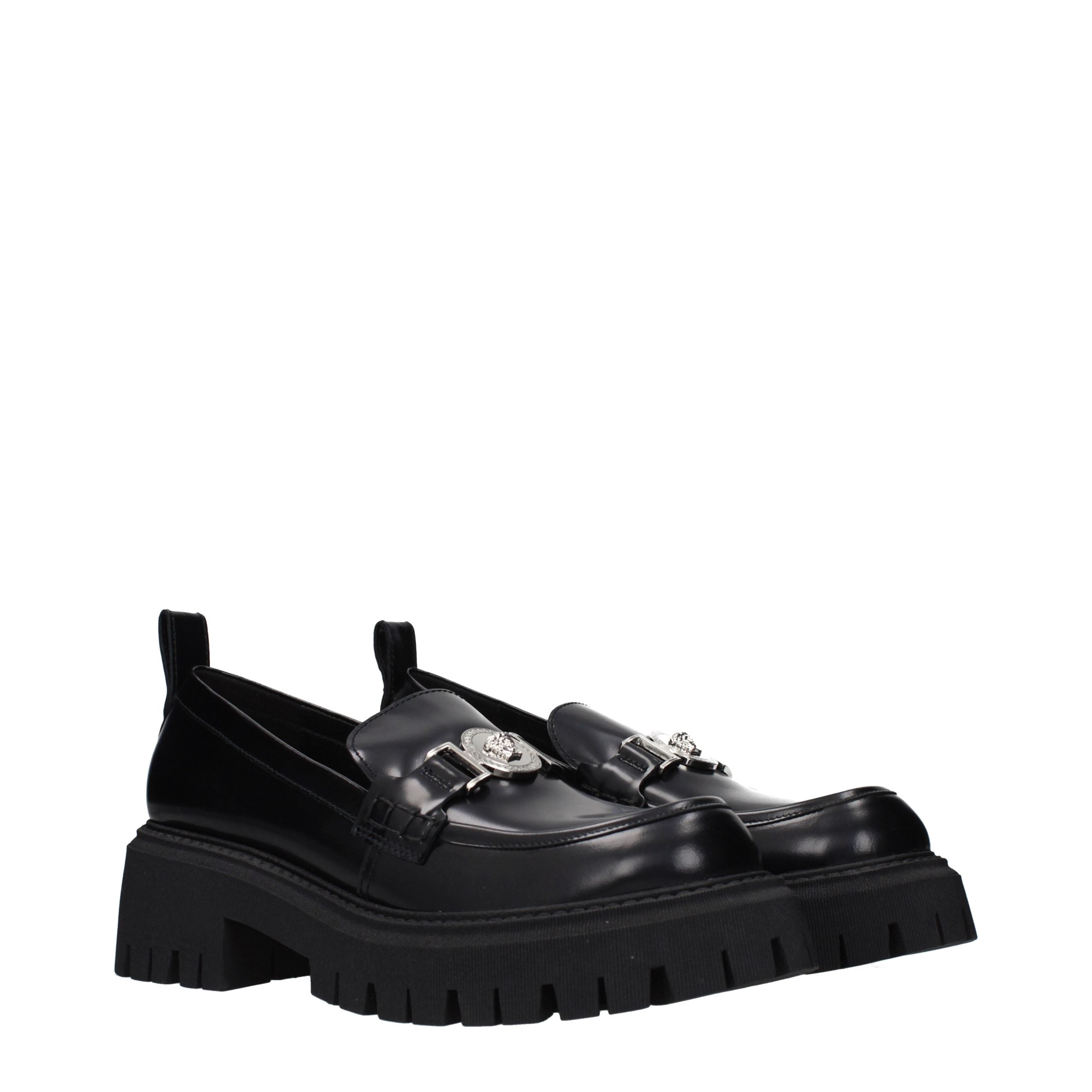 Black Leather Platform Loafers Versace