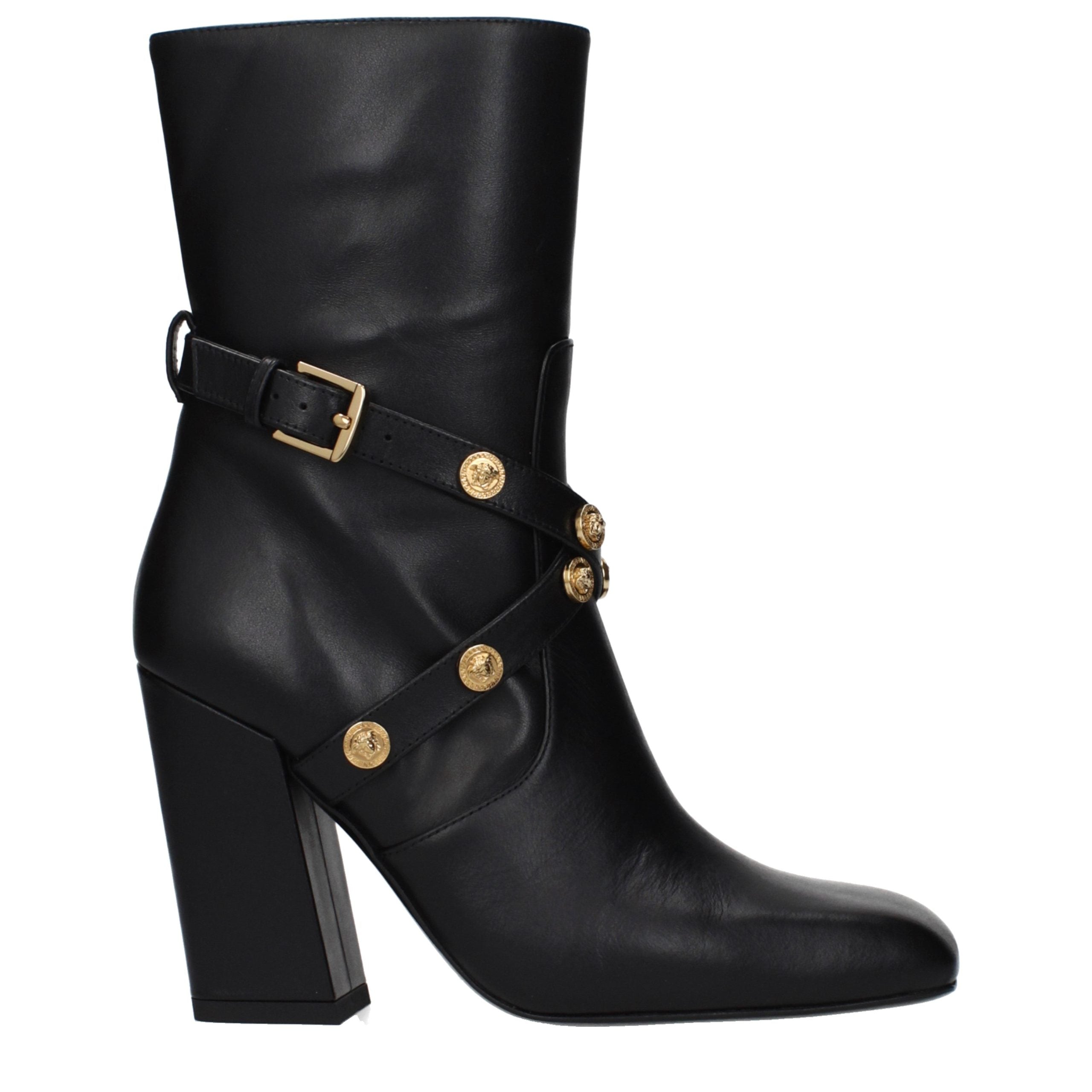 Black Leather Ankle Boots Versace