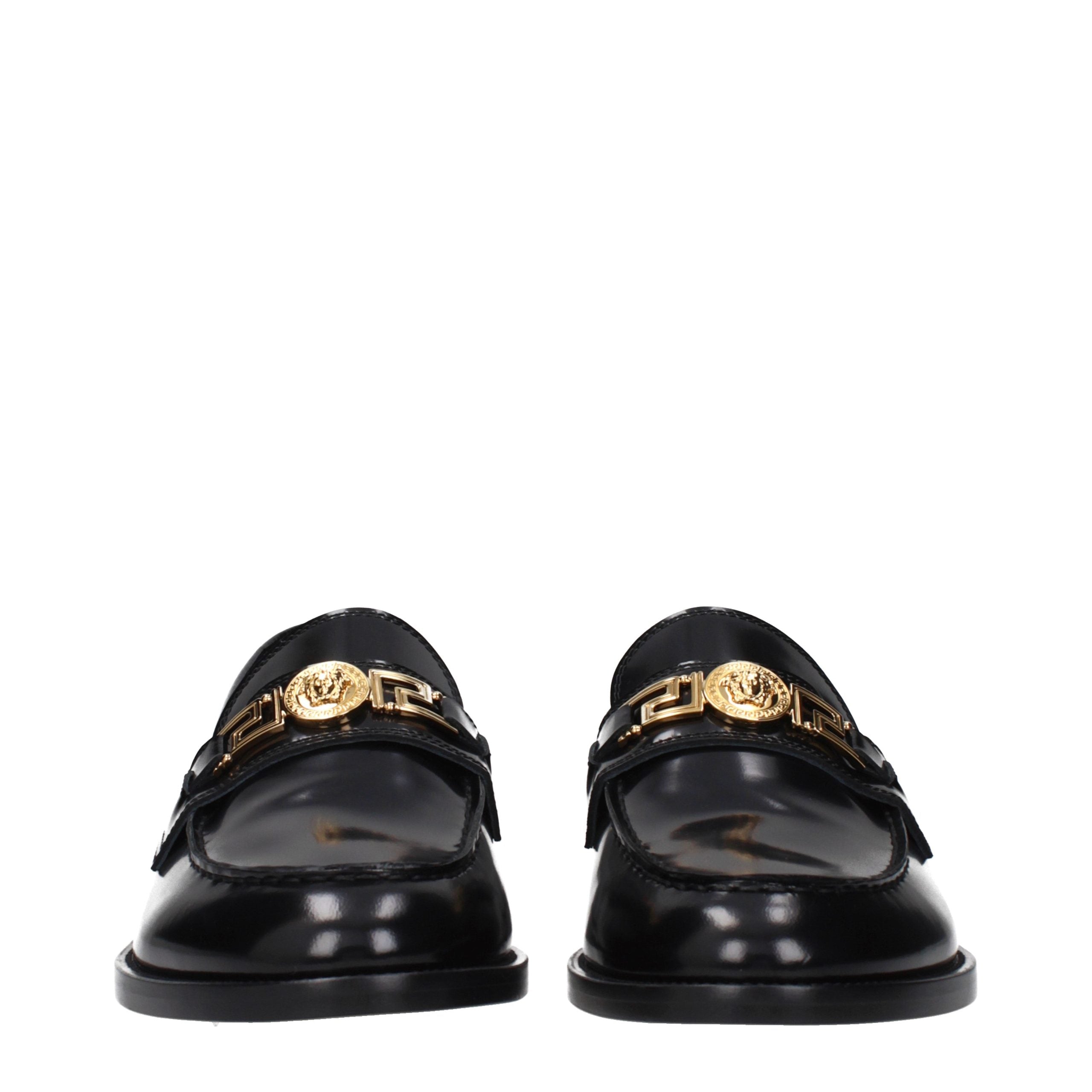 Black Leather Slip-On Loafers Versace