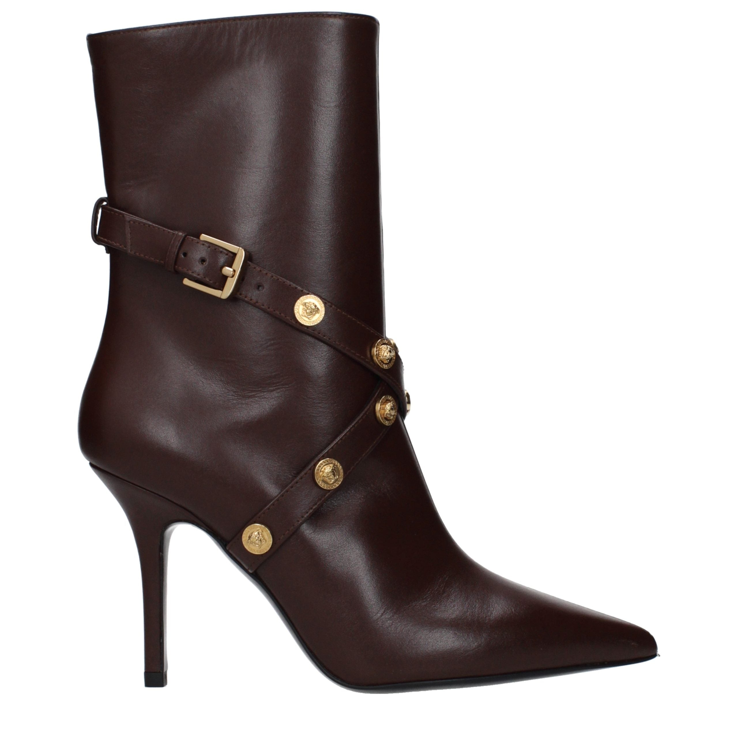 Brown Leather Ankle Boots Versace