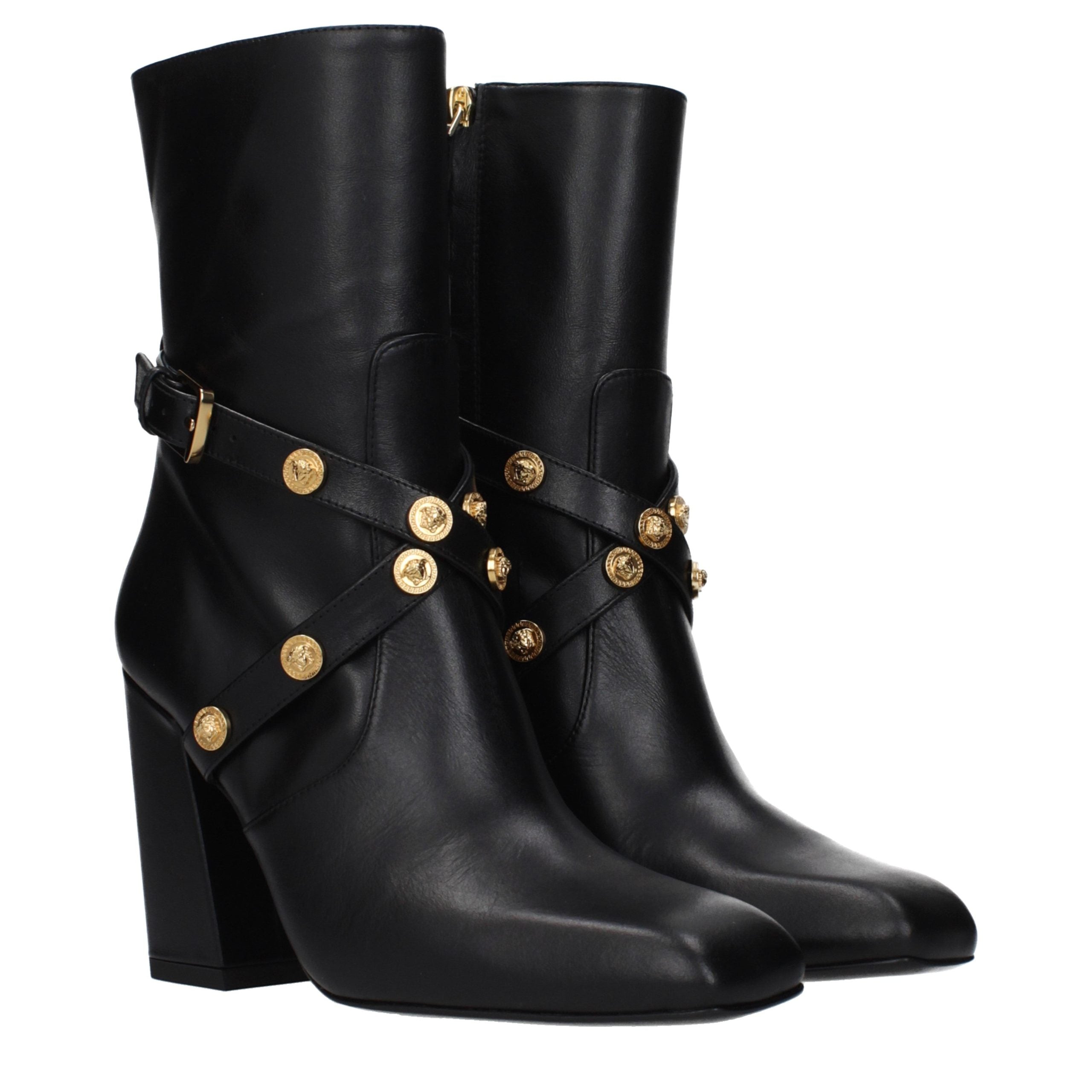 Black Leather Ankle Boots Versace
