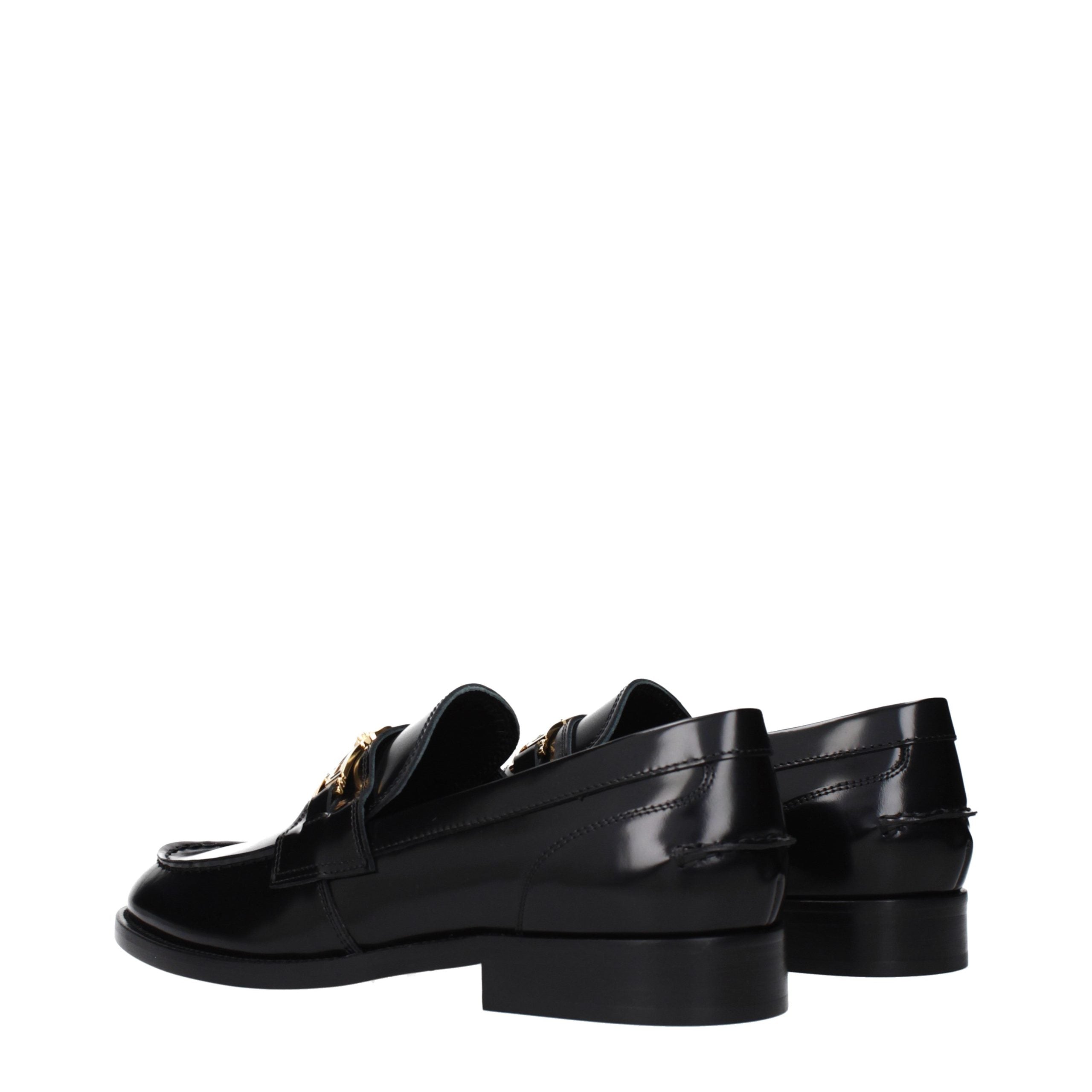 Black Leather Slip-On Loafers Versace