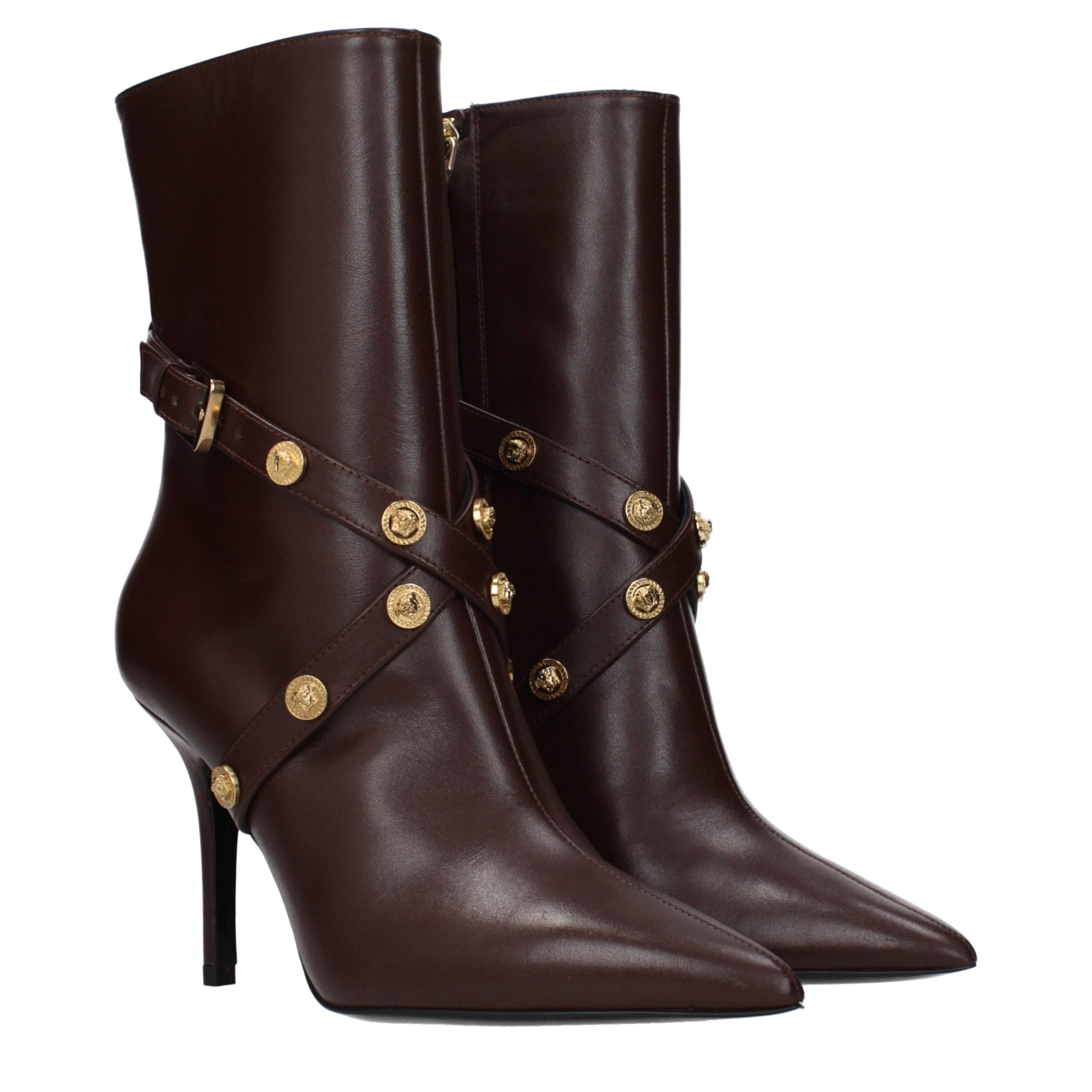 Brown Leather Ankle Boots Versace