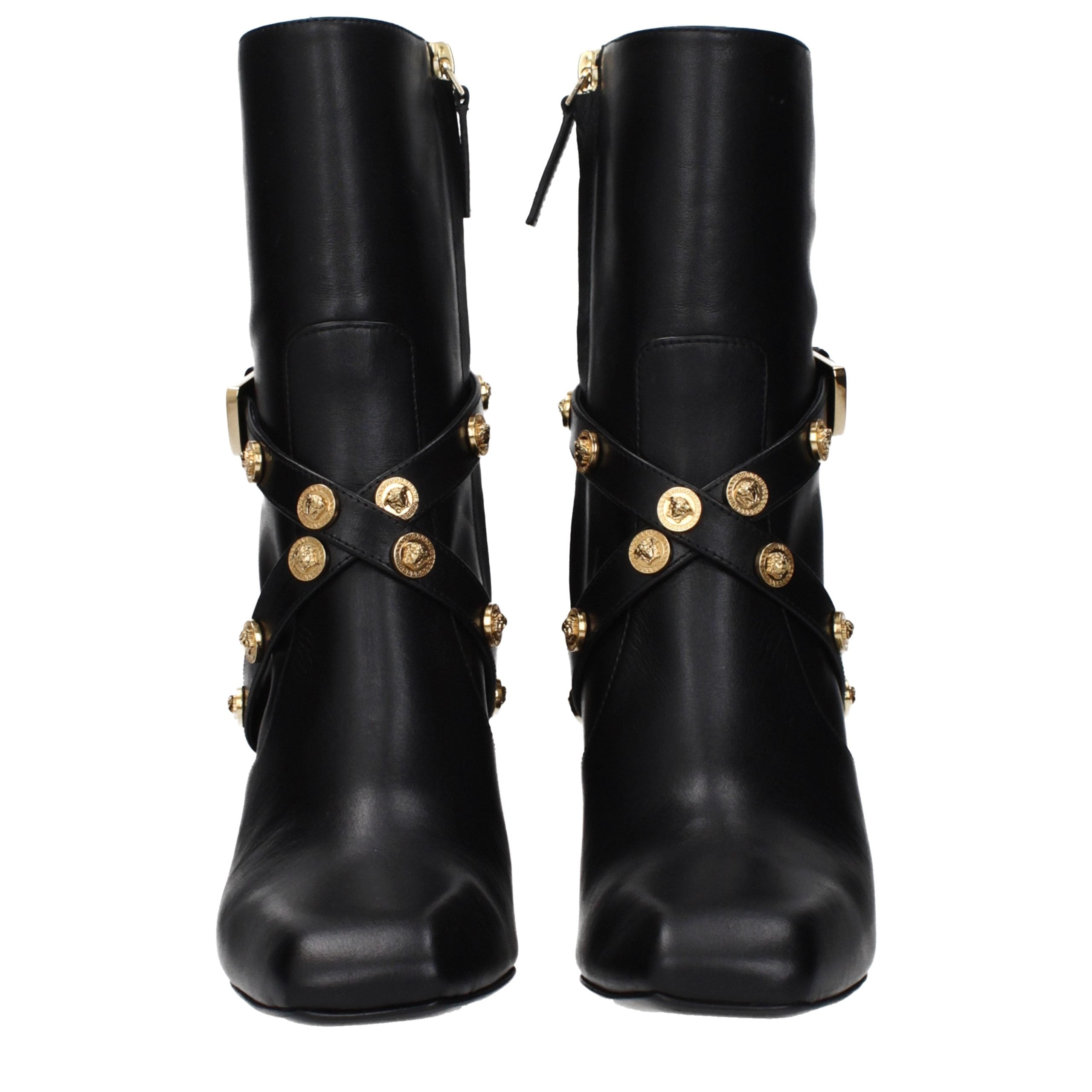 Black Leather Ankle Boots Versace