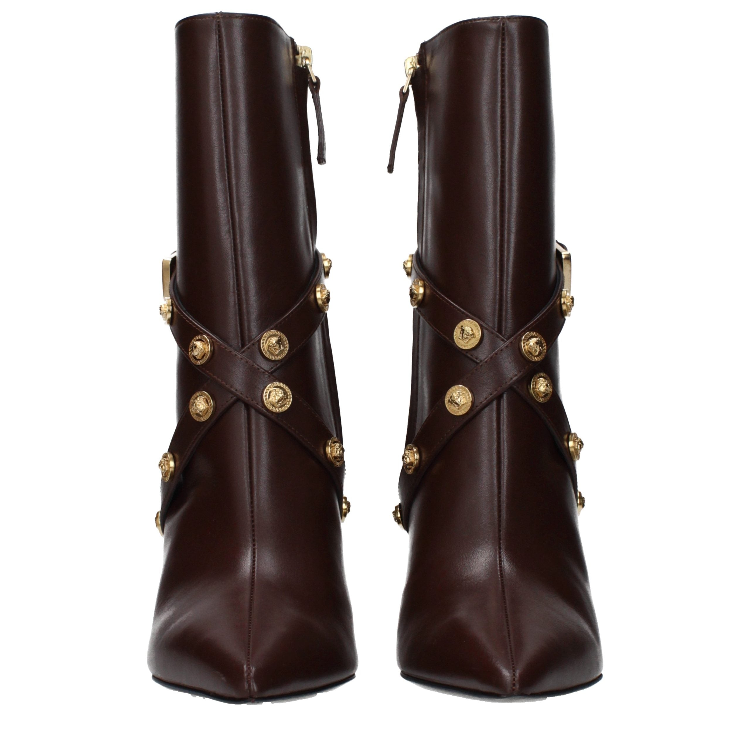 Brown Leather Ankle Boots Versace