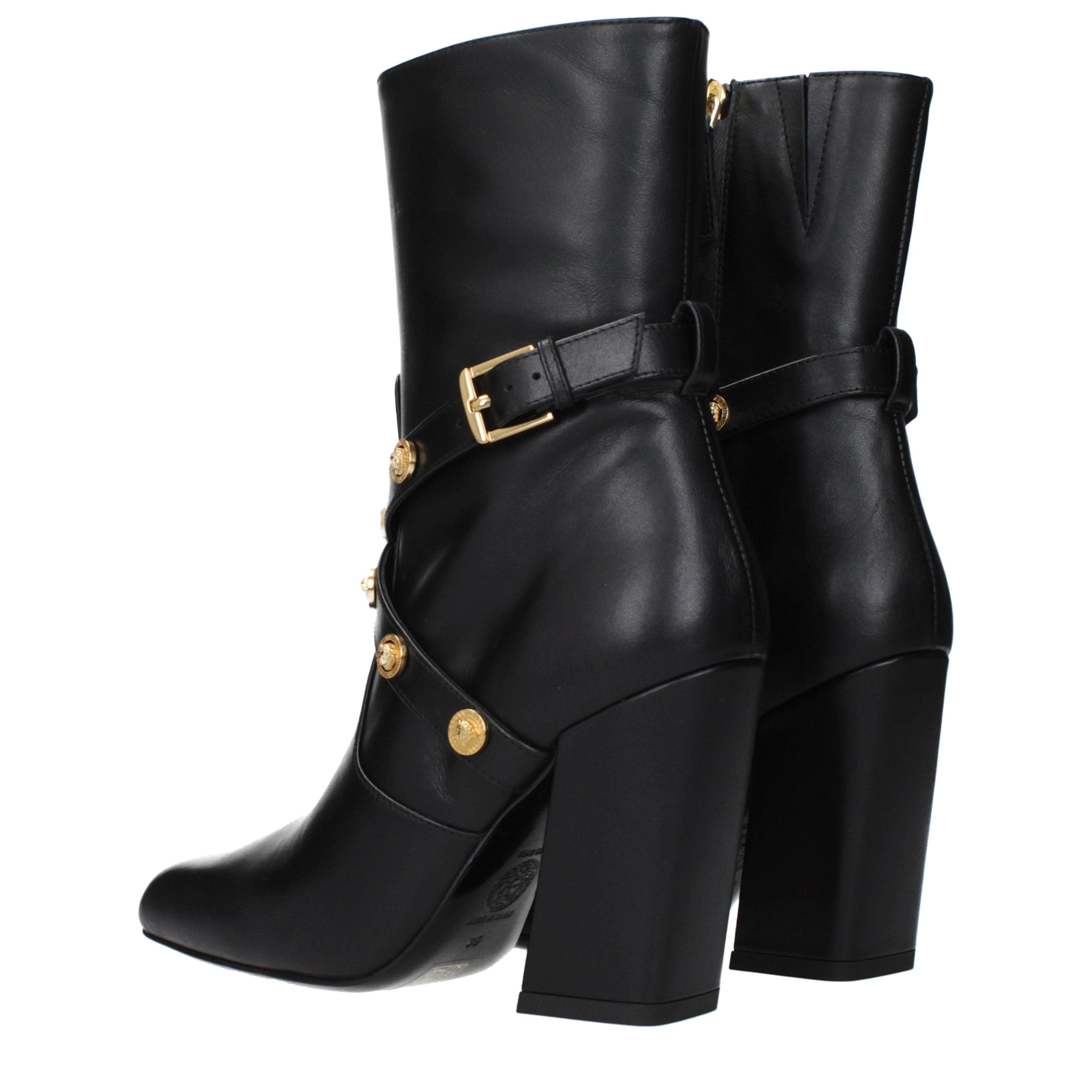 Black Leather Ankle Boots Versace