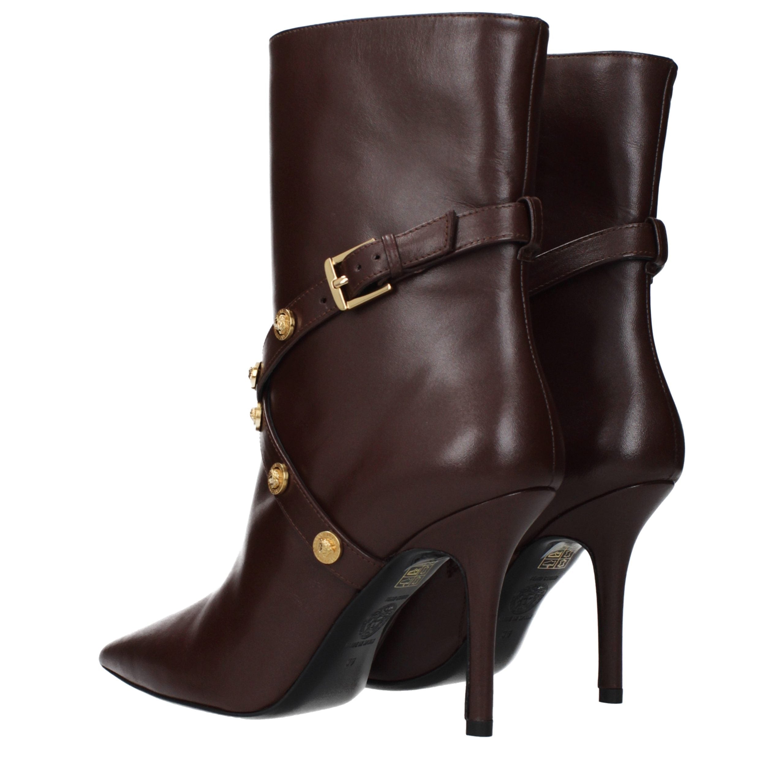 Brown Leather Ankle Boots Versace