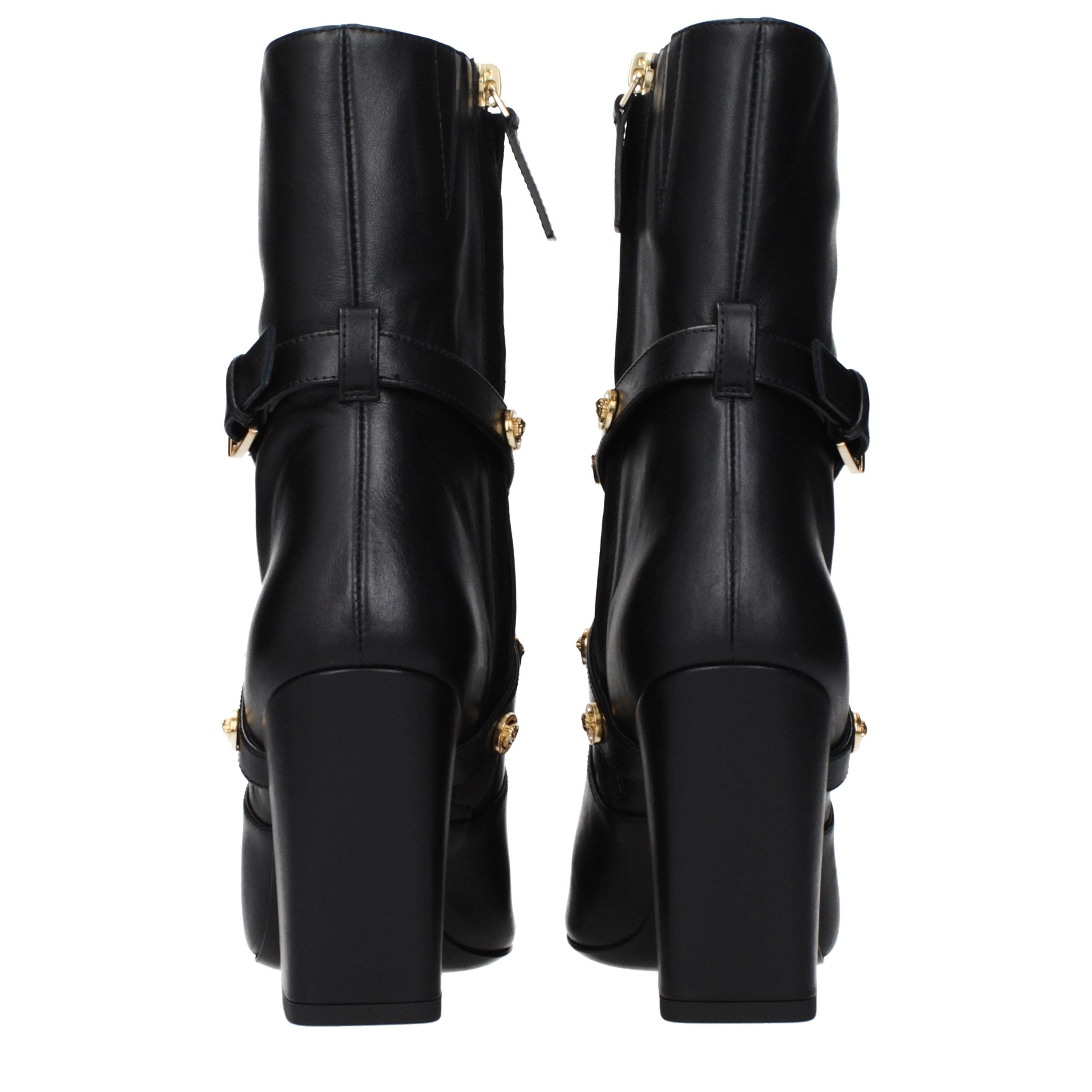 Black Leather Ankle Boots Versace