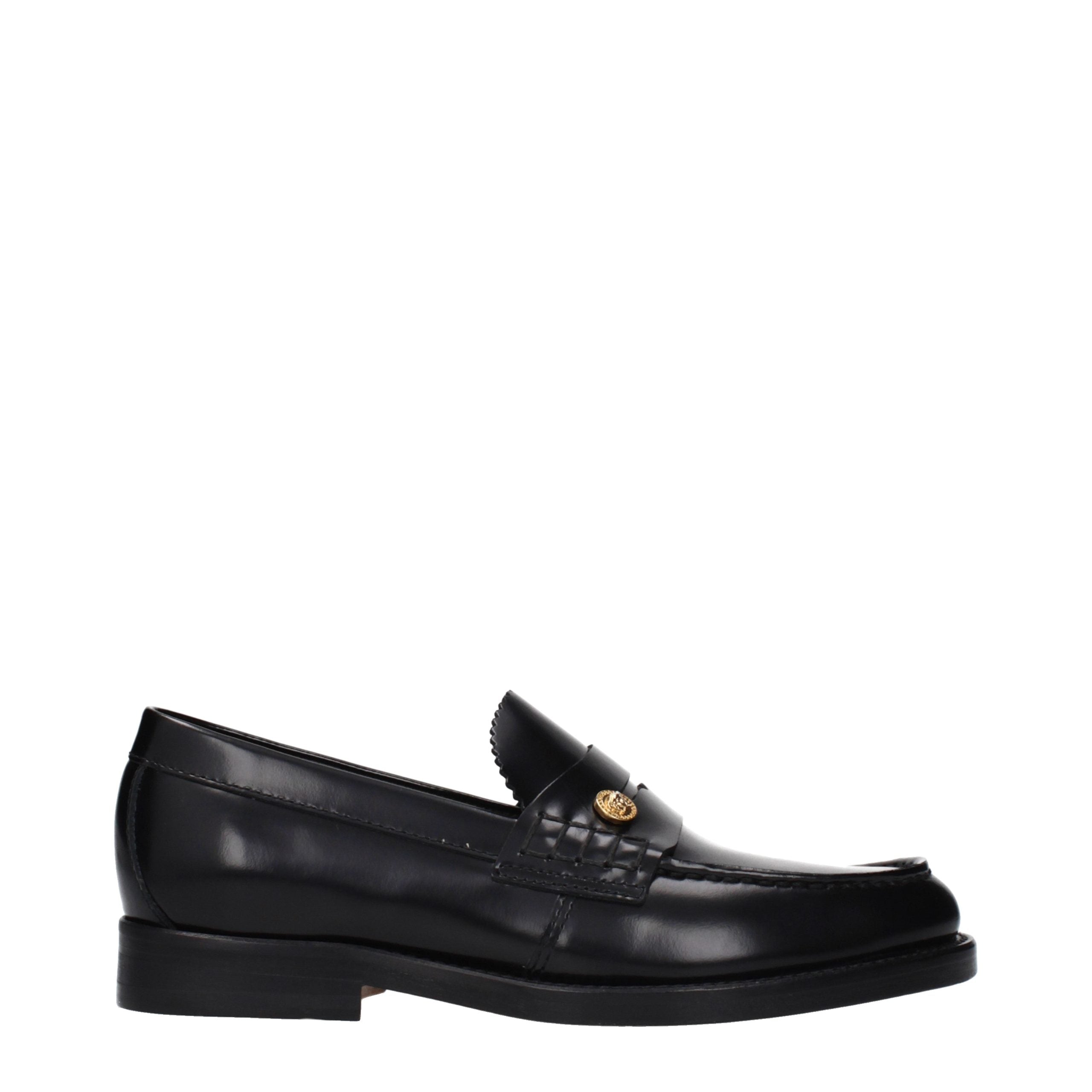 Black Leather Slip-On Loafers Versace