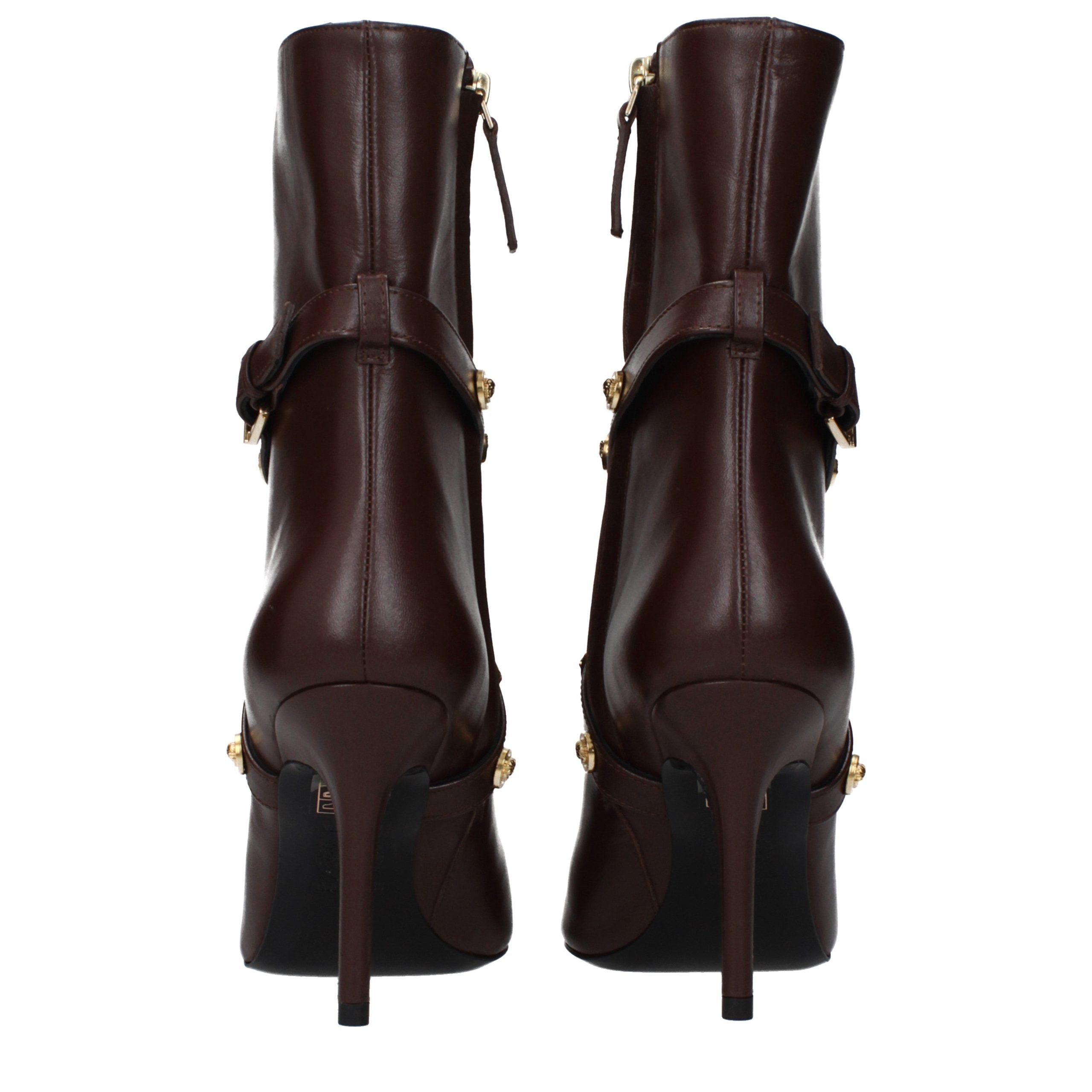 Brown Leather Ankle Boots Versace