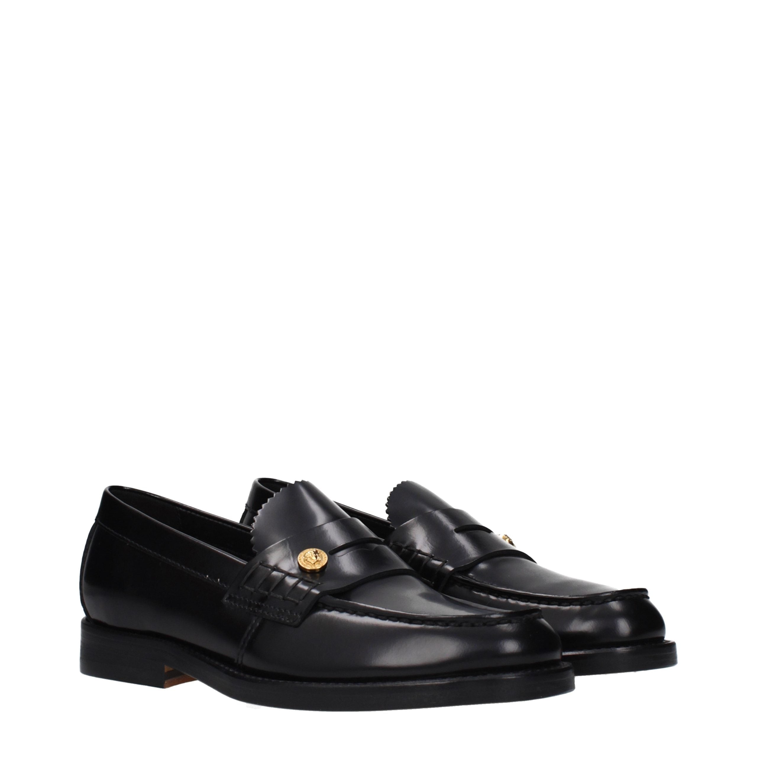 Black Leather Slip-On Loafers Versace