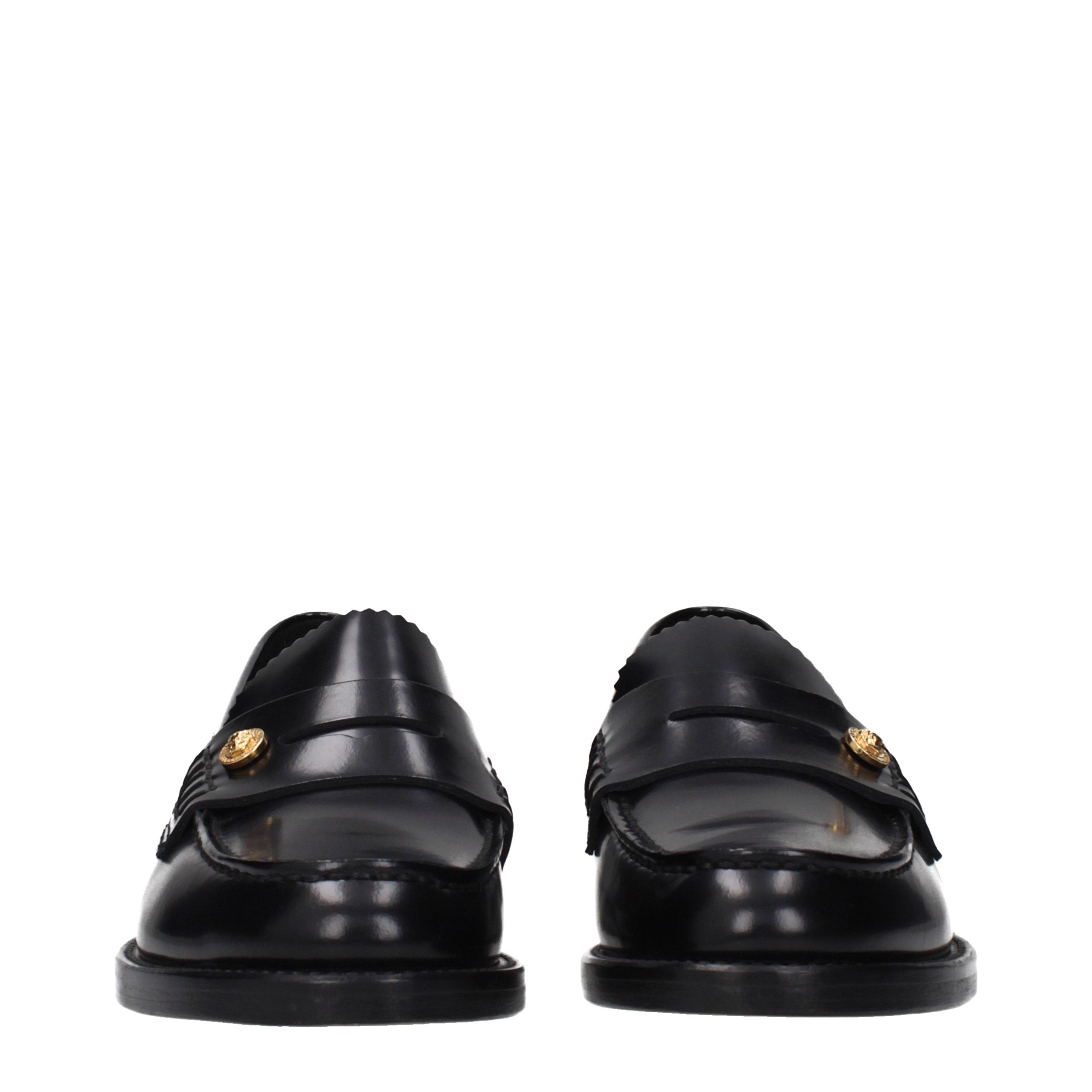 Black Leather Slip-On Loafers Versace