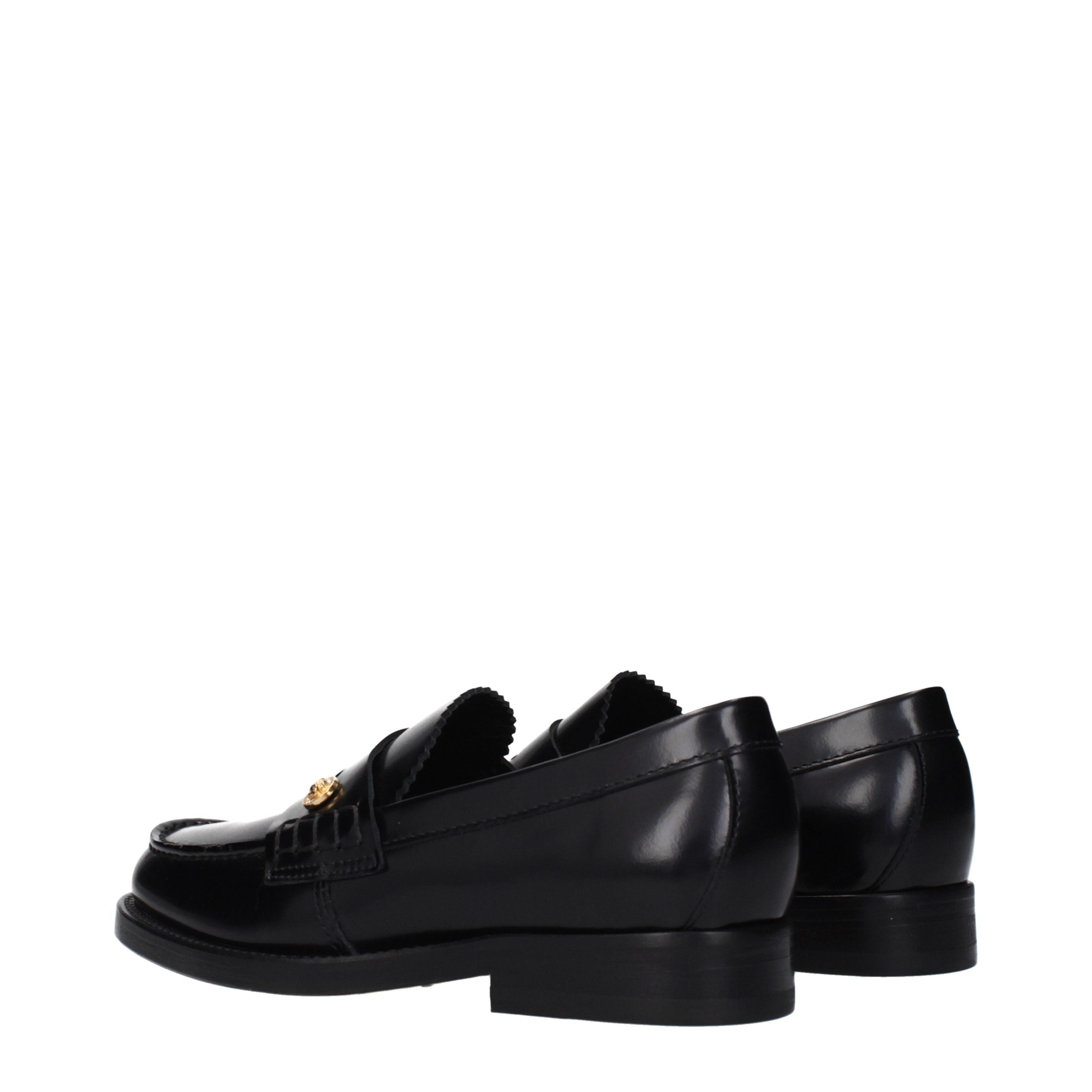 Black Leather Slip-On Loafers Versace