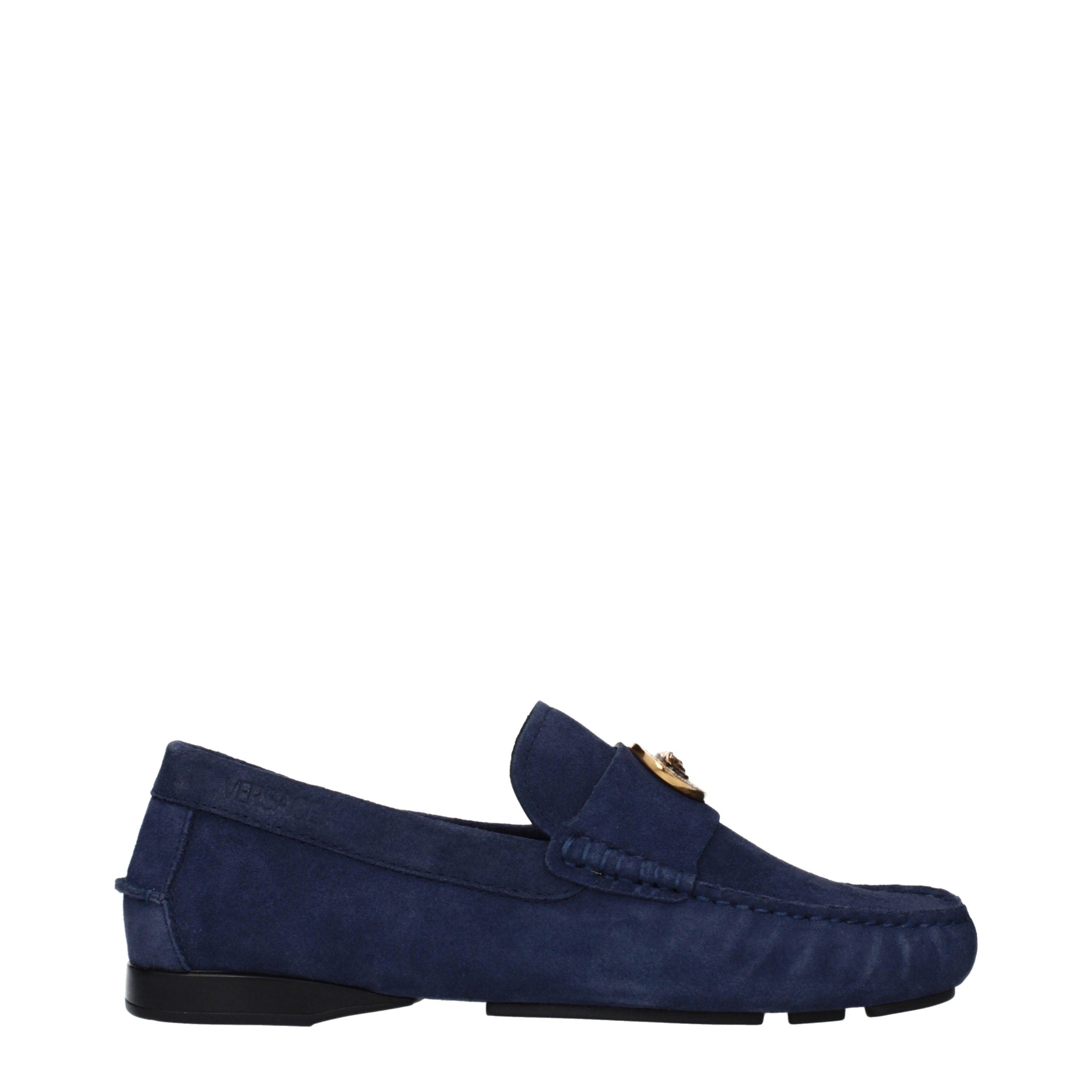 Blue Leather Slip-On Loafers Versace