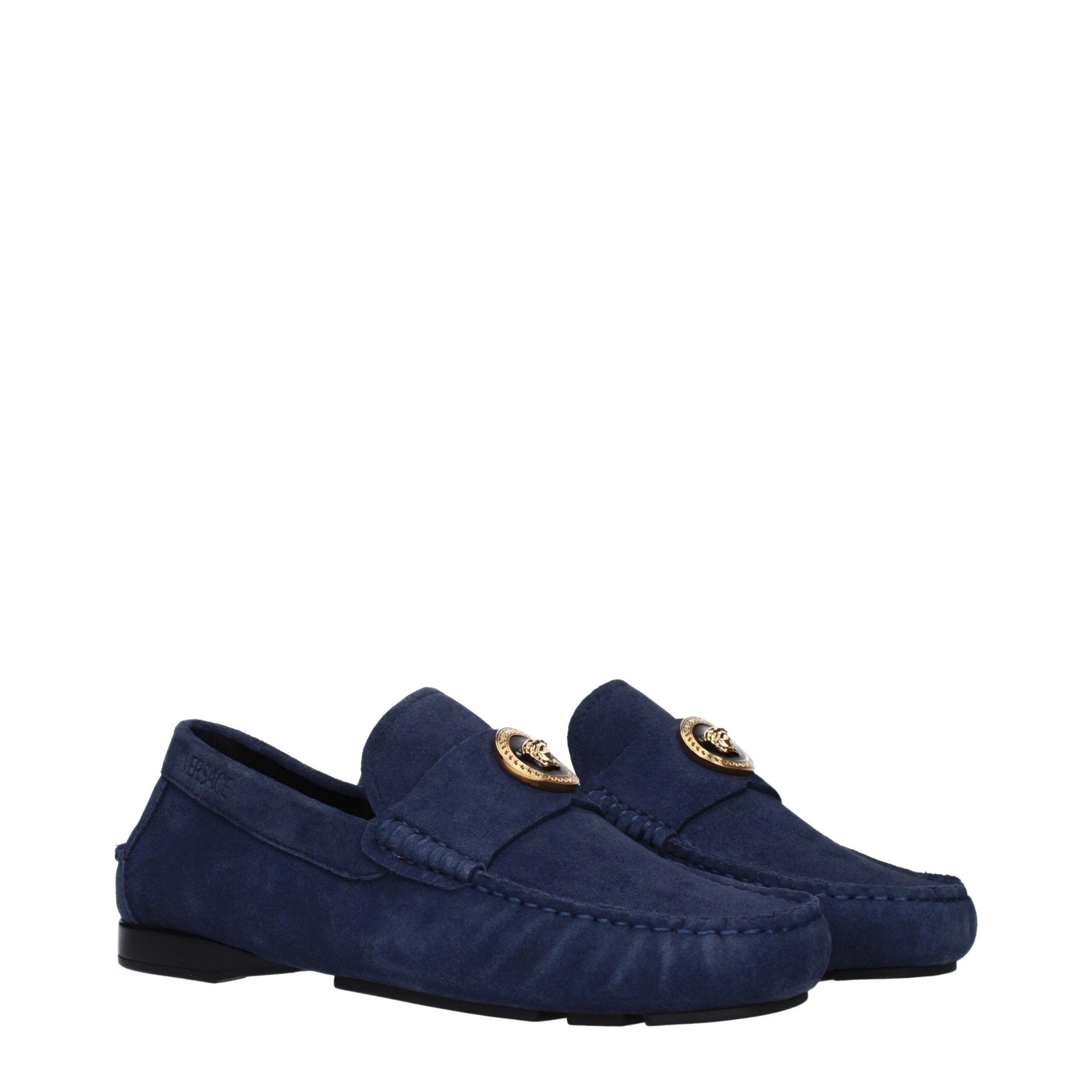 Blue Leather Slip-On Loafers Versace