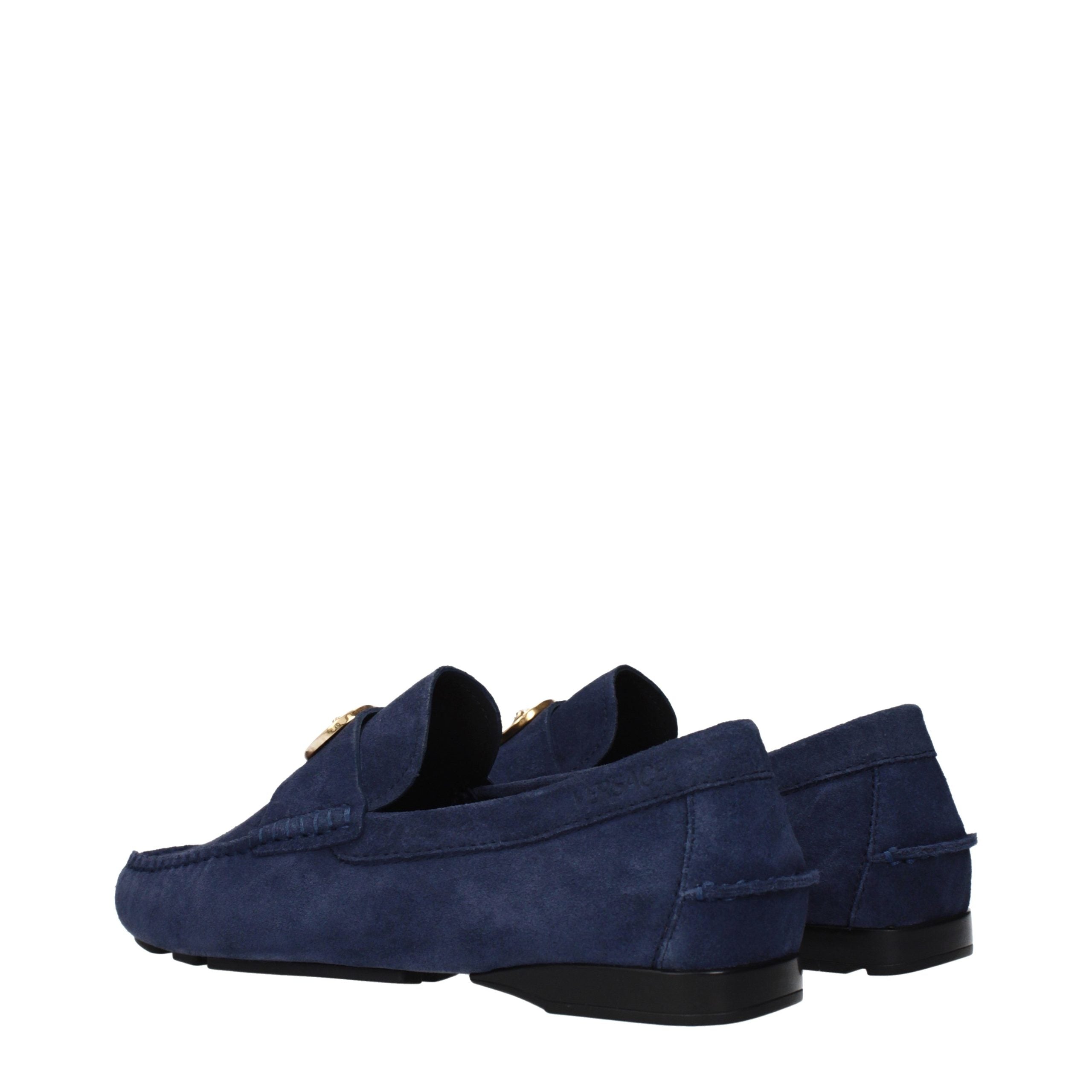 Blue Leather Slip-On Loafers Versace