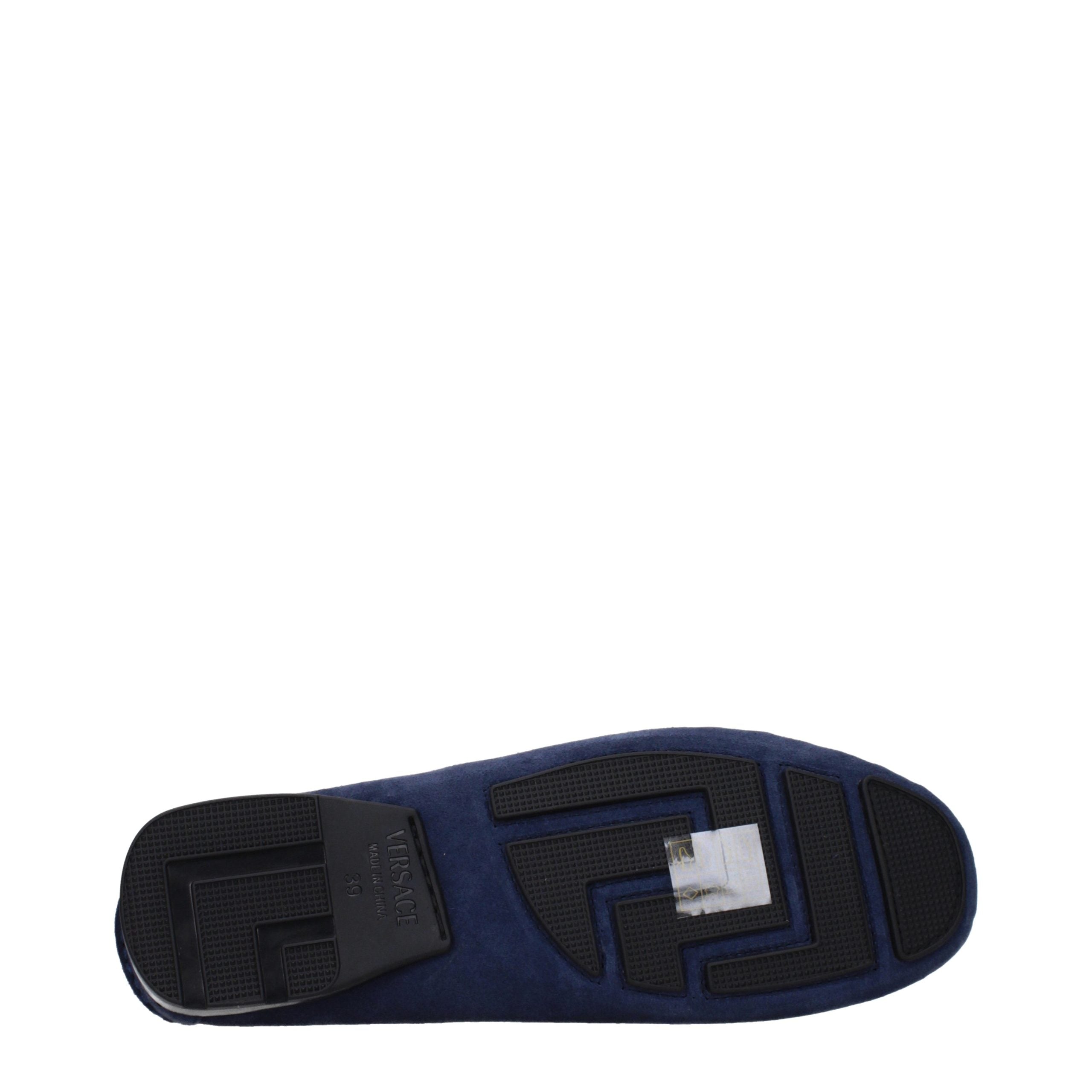 Blue Leather Slip-On Loafers Versace