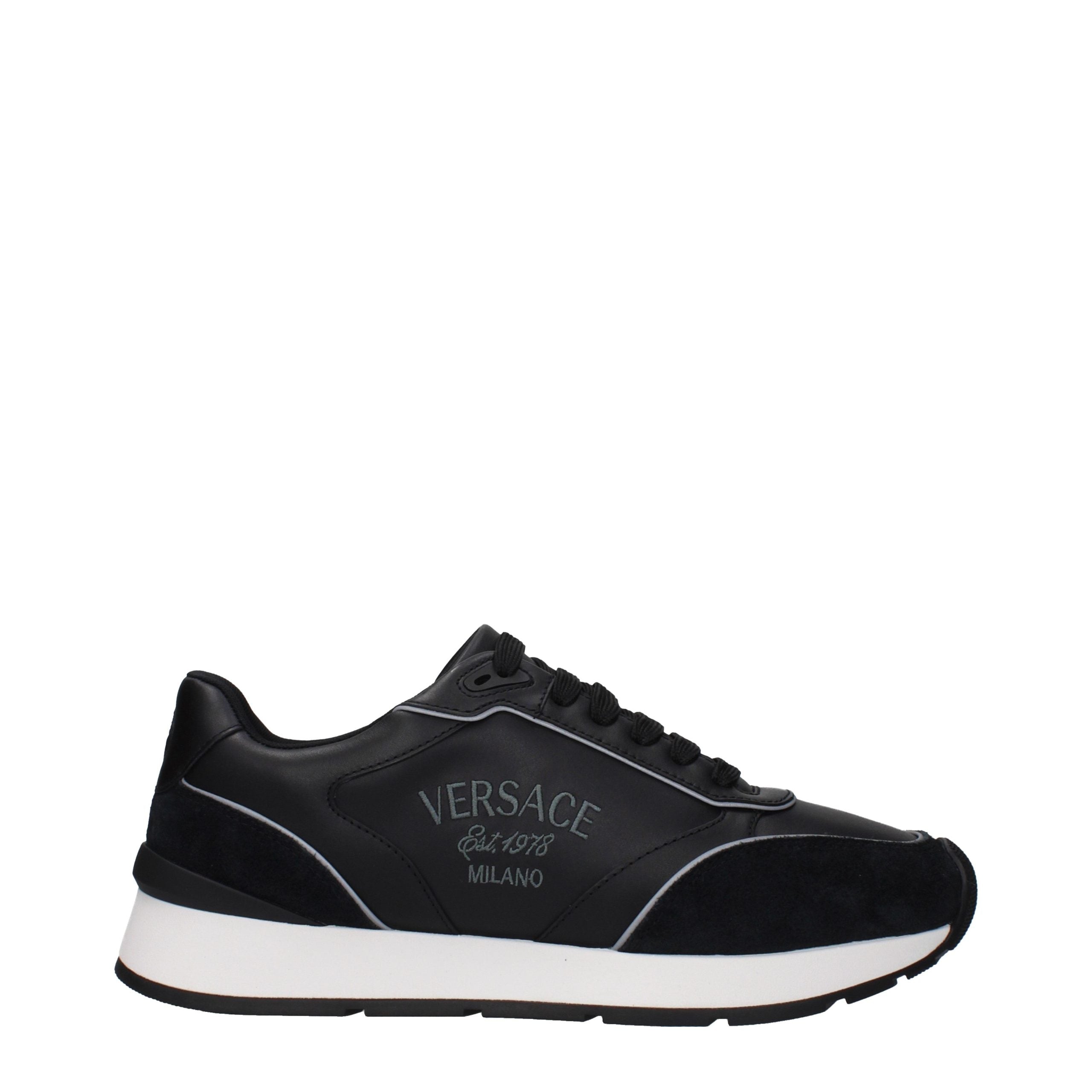 Black Leather Low Top Sneakers Versace