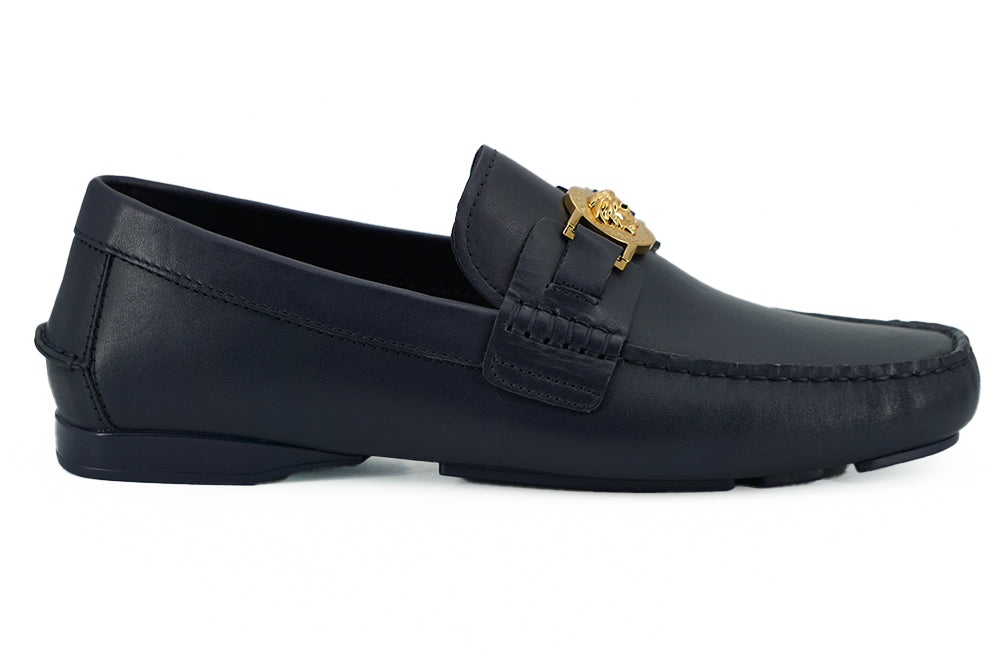 Navy Blue Calf Leather Loafers Shoes-thumbmail-1