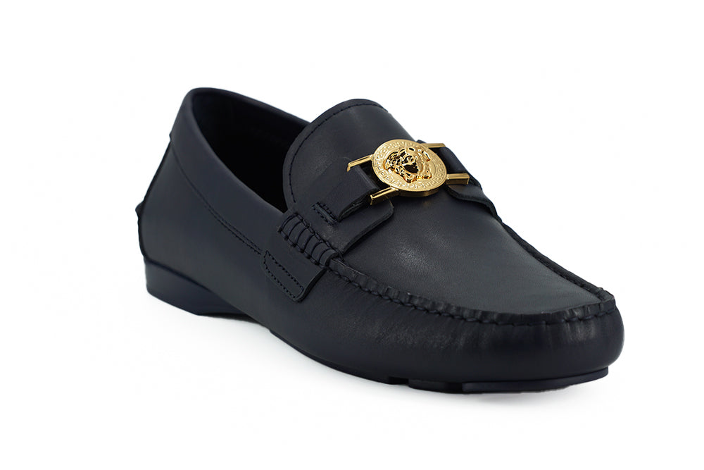 Navy Blue Calf Leather Loafers Shoes-thumbmail-2