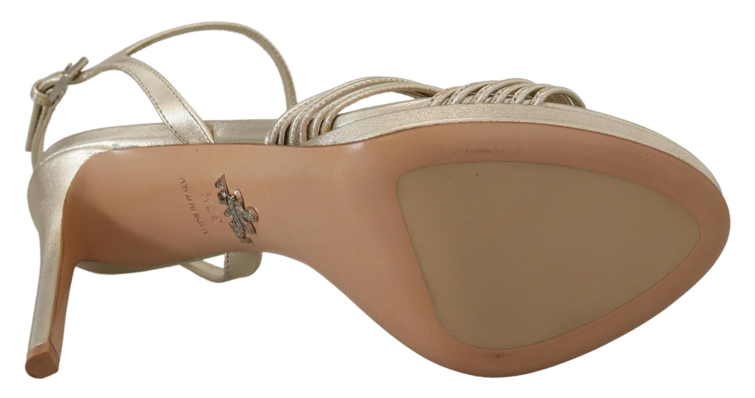 Gold Leather Sandals Ankle Strap Heels Stiletto Sandal-thumbmail-2