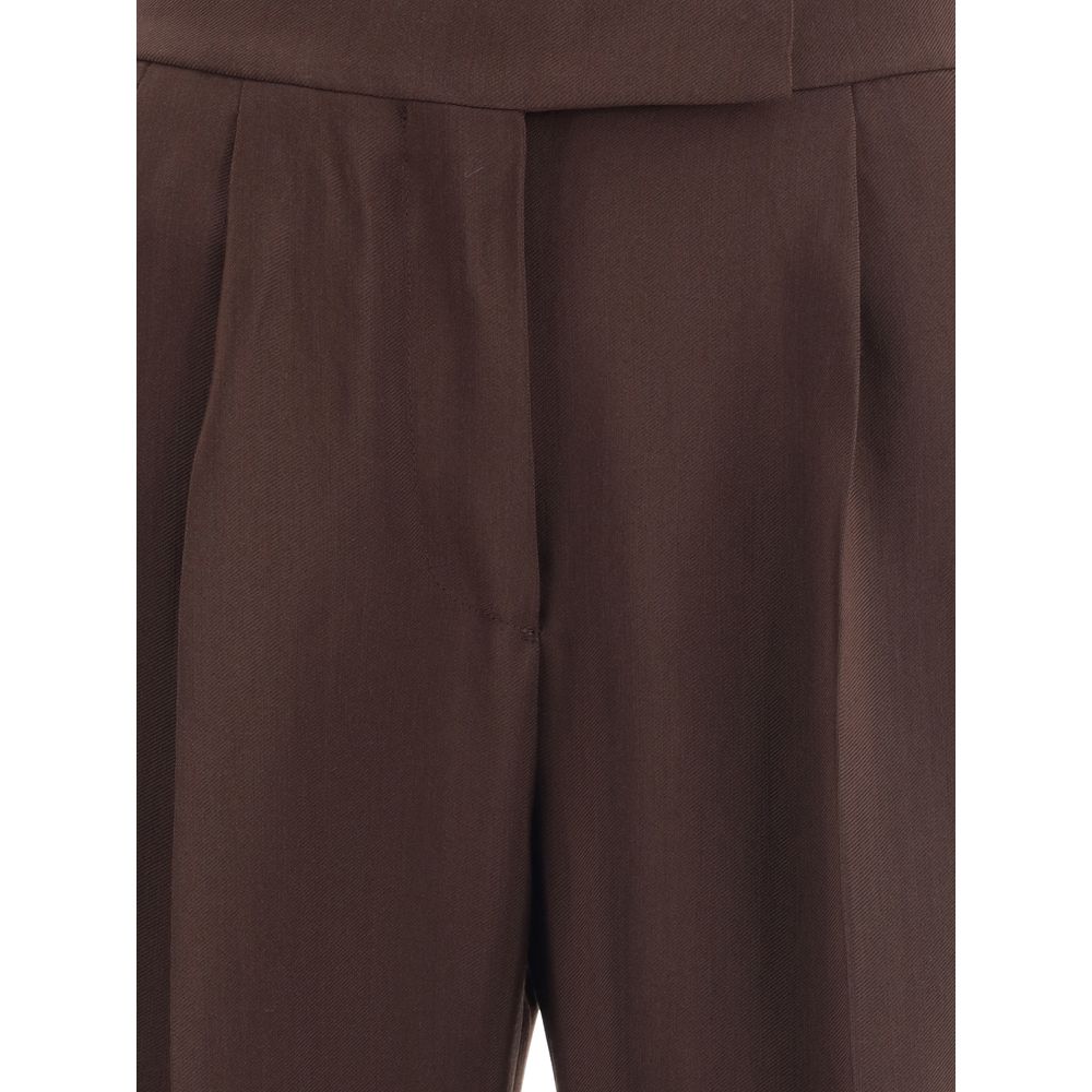 Brown Viscose Casual Pants-thumbmail-3